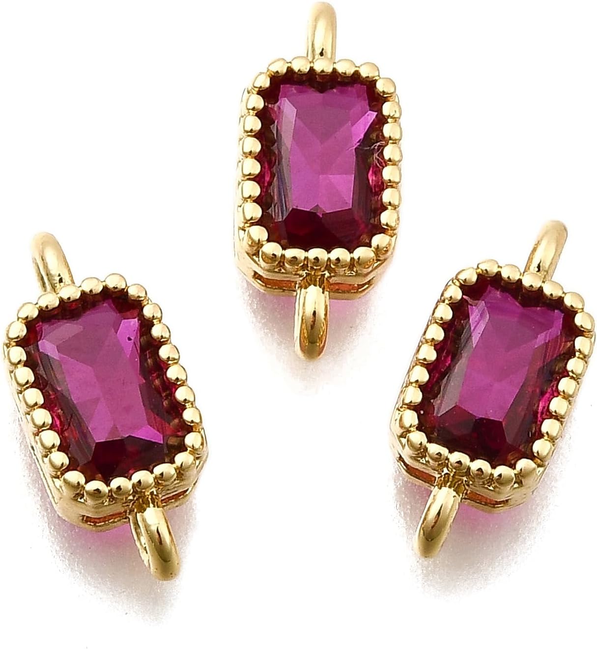 KitBeads 10pcs Real Gold Plated Connector Charms Ruby Red Double Loop Cubic Zirconia Links Charm for Jewelry Making Craft Bracelets Necklace