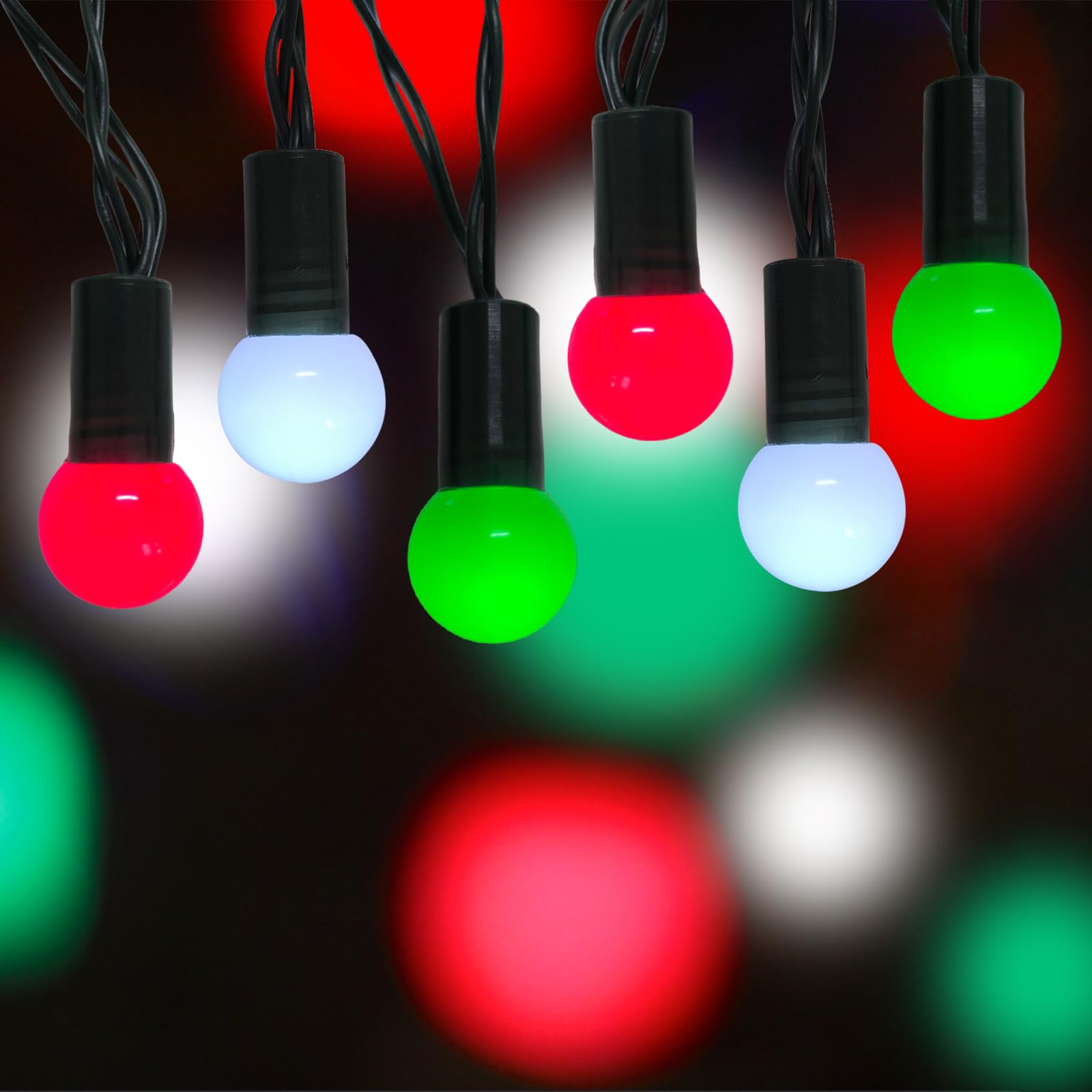 Round Christmas Lights Battery Operated 18.9Ft Red White and Green Christmas Lights 50 LED Mini Globe String Light 8 Modes with Timer, Waterproof Xmas Fairy Light for Indoor Outdoor Tree Party Decor