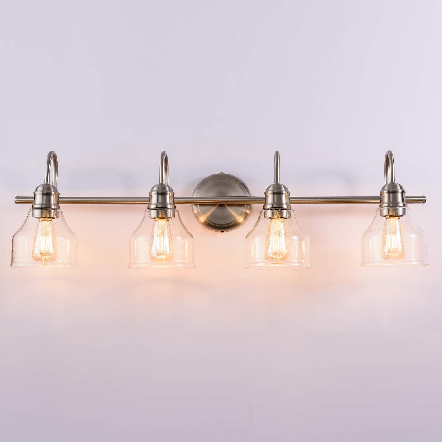 SOZOMO Vanity Lighting ,Modern Vintage Wall Lamp, Bathroom Lighting Fixtures with Clear Seeded Glass and Brushed Nickel Finish Steel Material for Bathroom and Studio Lighting (32"/4-Lights)