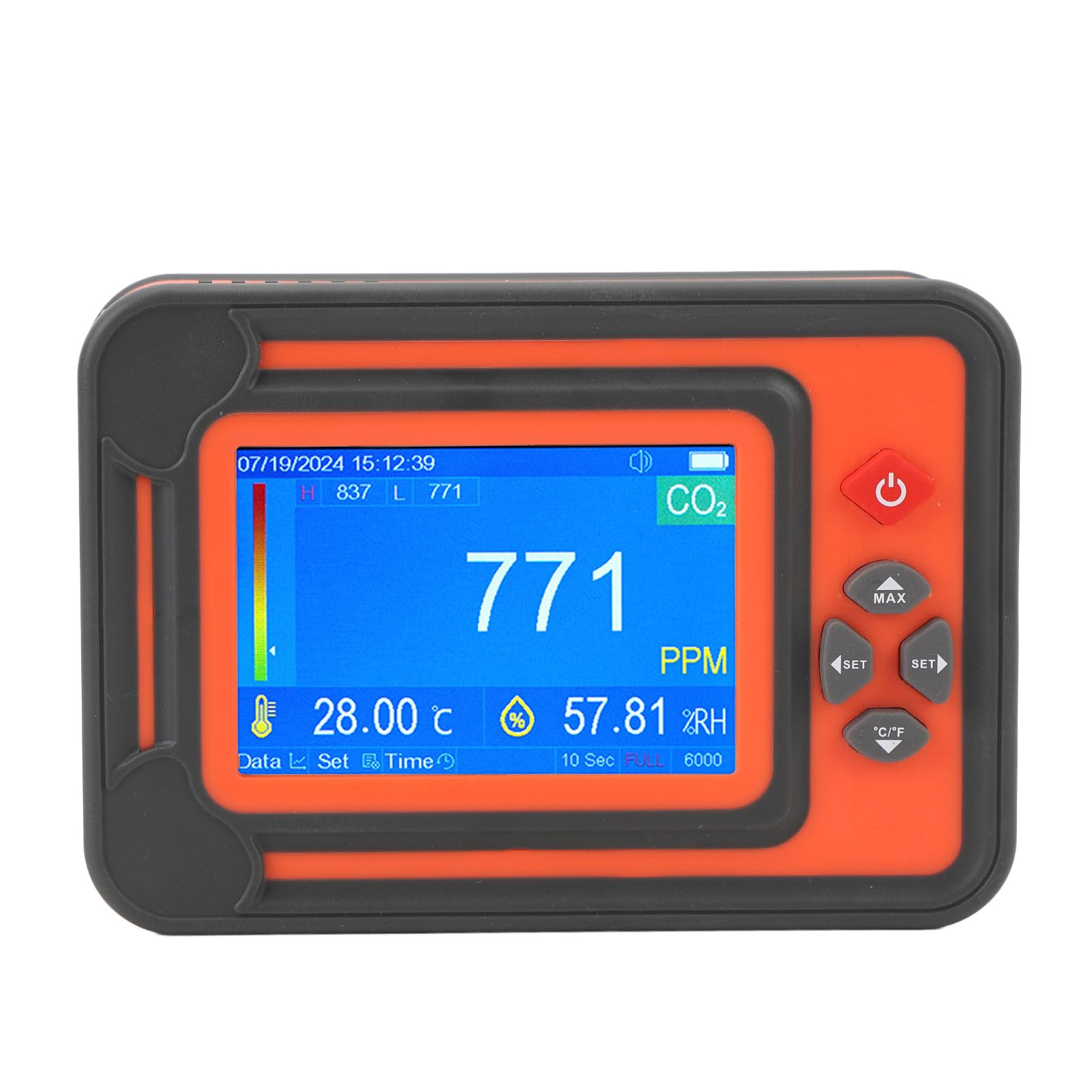 Detector de CO2 de Alta Precisión, Medidor de Temperatura y Humedad, Detector Portátil de Dióxido de Carbono para Monitoreo de la Calidad del Aire Interior (Rojo)