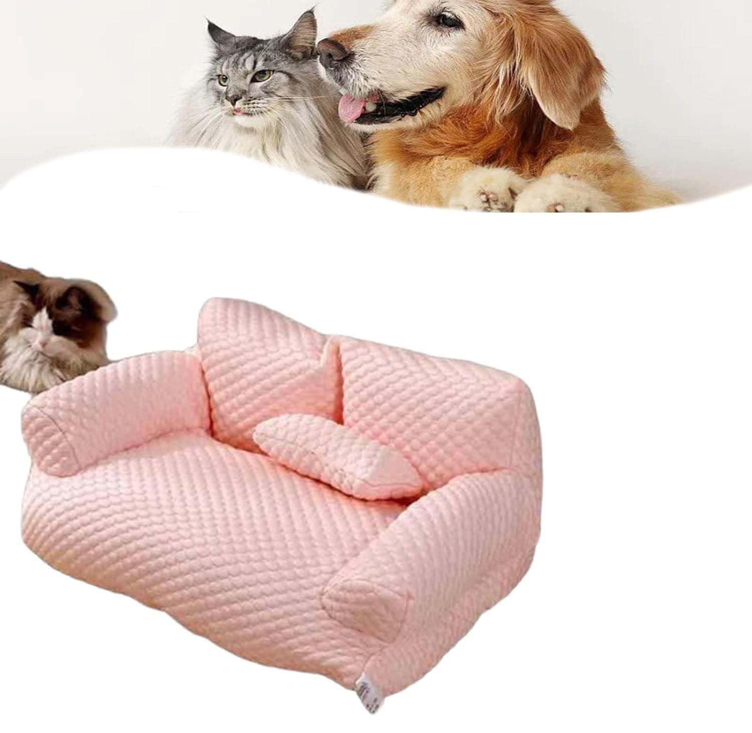 Hliloy Ice Silk Cooling Pet Bed Breathable Washable Dog Sofa Bed, Dog Cooling Bed Summer Sleeping Cool Ice Silk Bed for Small, Medium, Large Dogs & Cats Breathable Washable Pet Beds (Pink, XL)