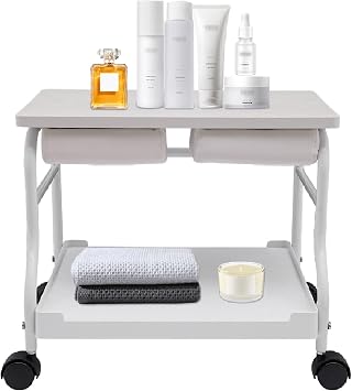 Pedicure Trolley Cart with Foot Rest Portable Esthetician Trolley Cart for Footrest Pedicure Manicure Furniture Massage Table Beauty Salon Nail Or Foot Bath Spa Trolley with Wheels White