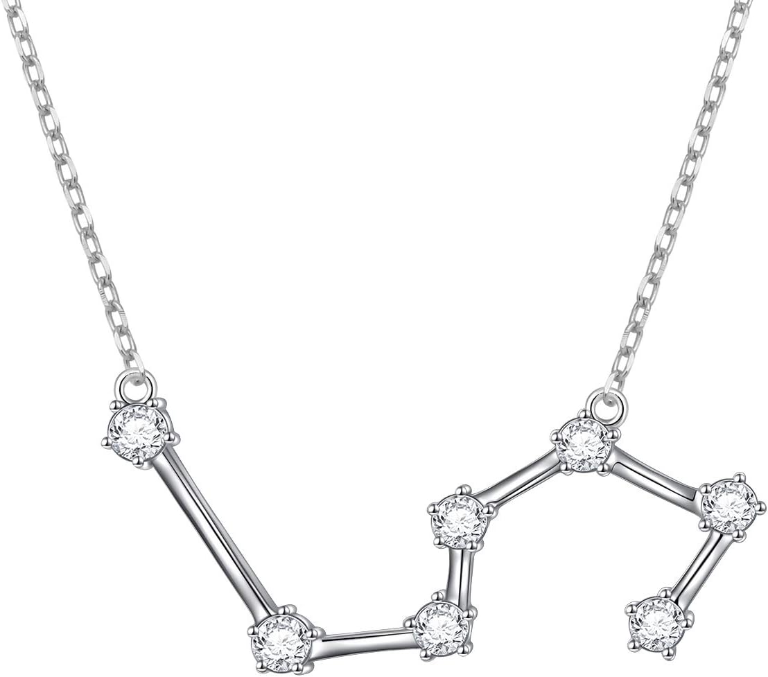 925 Sterling Silver CZ Astrology 12 Constellation Horoscope Sign Astrology Zodiac Star Necklace Birthday Jewelry for Women,18-20 inch