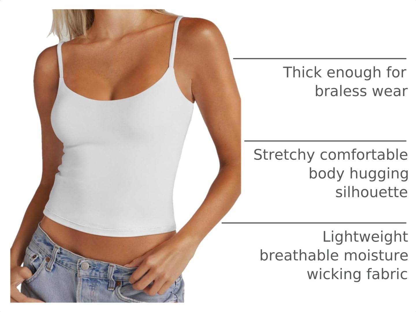 PINKMSTYLE Womens Double Lined Spaghetti Strap Tank Top Scoop Neck Tops image 4