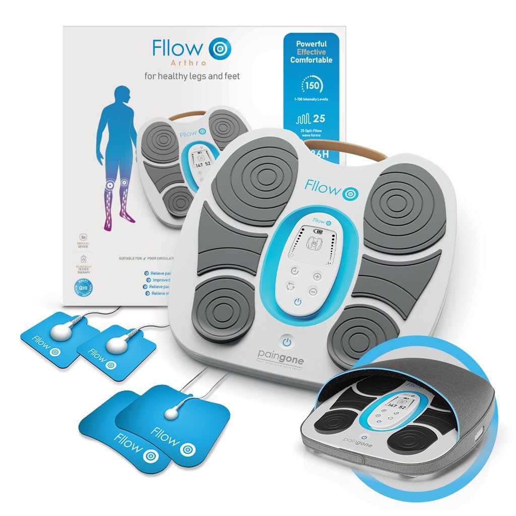 Paingone Fllow EMS Medical Device – Circulation Stimulator – Legs & Feet – 150 Intensity Levels – Muscle Booster Therapy – Remote Control – Relax Muscles & Relieves Pain – Lightweight & Portable