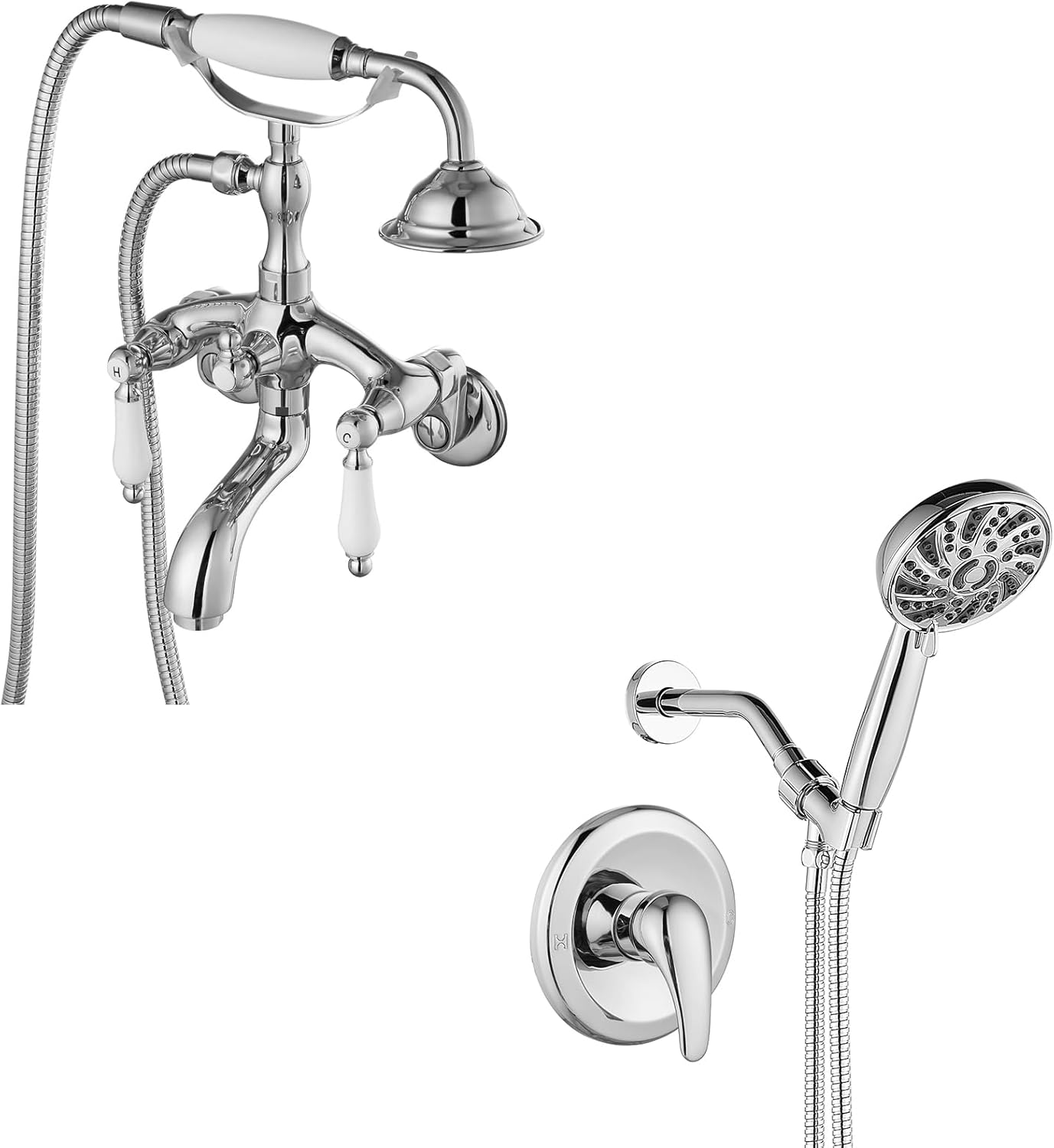 gotonovo Polish Chrome Clawfoot Tub Faucet Wall Mount Hand Held Shower Bathtub Faucet Set with Single-Handle Shower Faucet Set Shower Kit with Valve Shower Head and Handle Set Shower Trim Kit