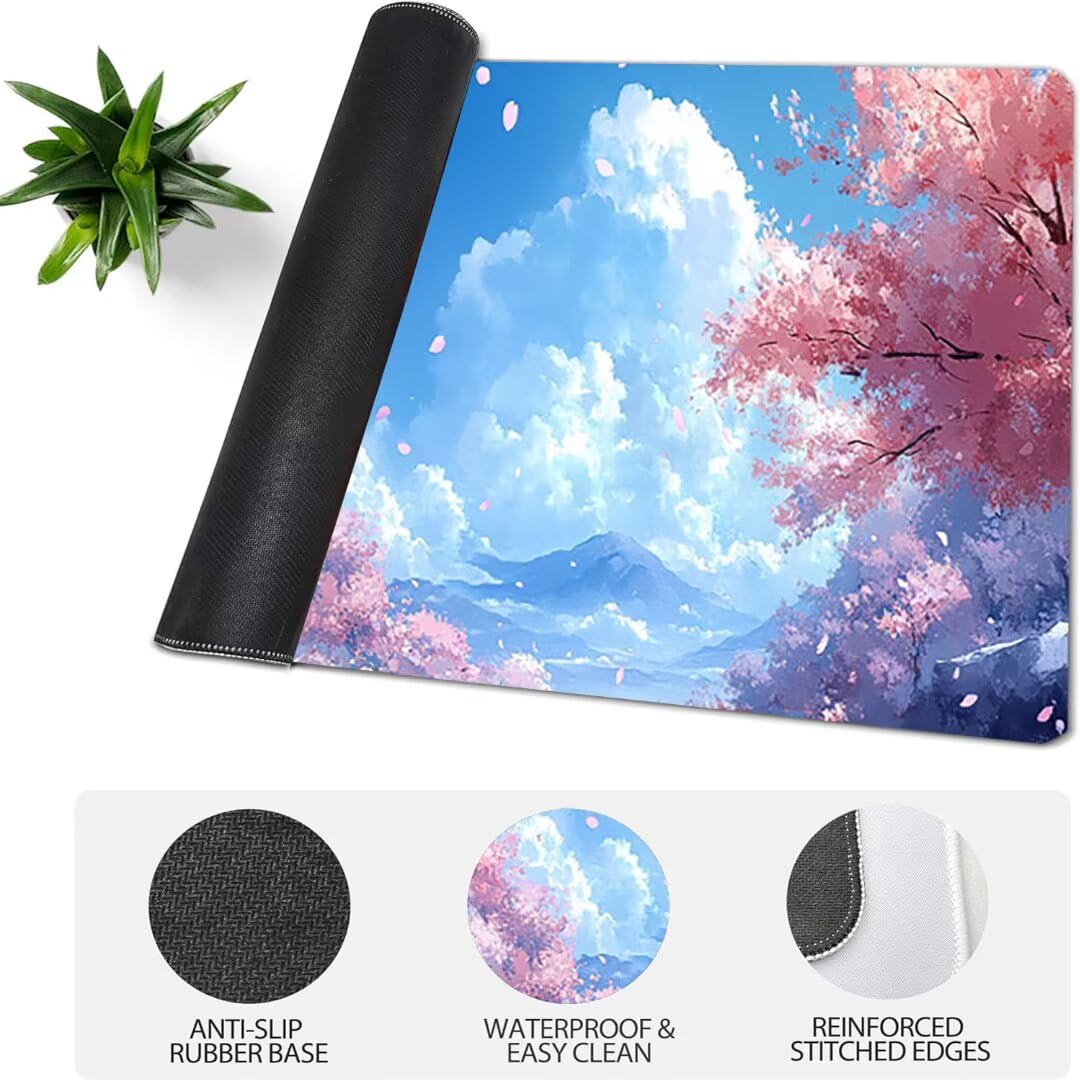 Podkładka pod mysz do gier XXL kwiaty wiśni krajobraz, podkładka pod mysz XXL - 1200 x 600 x 3 mm - bardzo duża podkładka na biurko dla graczy, antypoślizgowa podstawa, dla graczy, personel biurowy