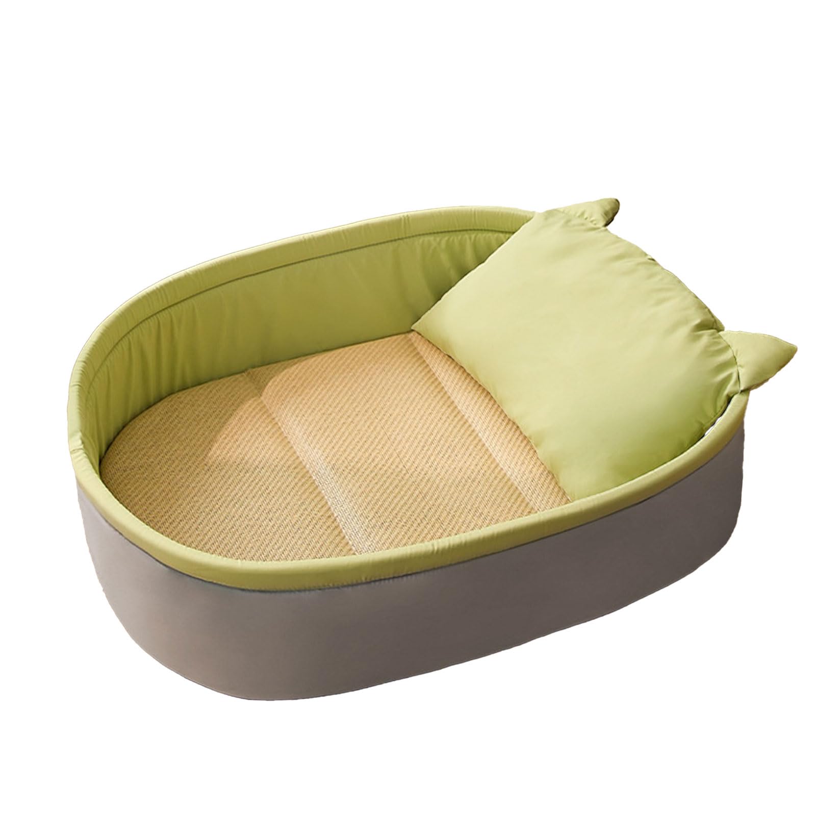 Dog Cat Bed Large Elevated 3D Surround Pet Bed with Dual-Sided Reversible Cushion Breathable Rattan Cooling Mat Scratch Resistant Waterproof Washable Warm Cool All Season (green, XL（80*60*16cm）)