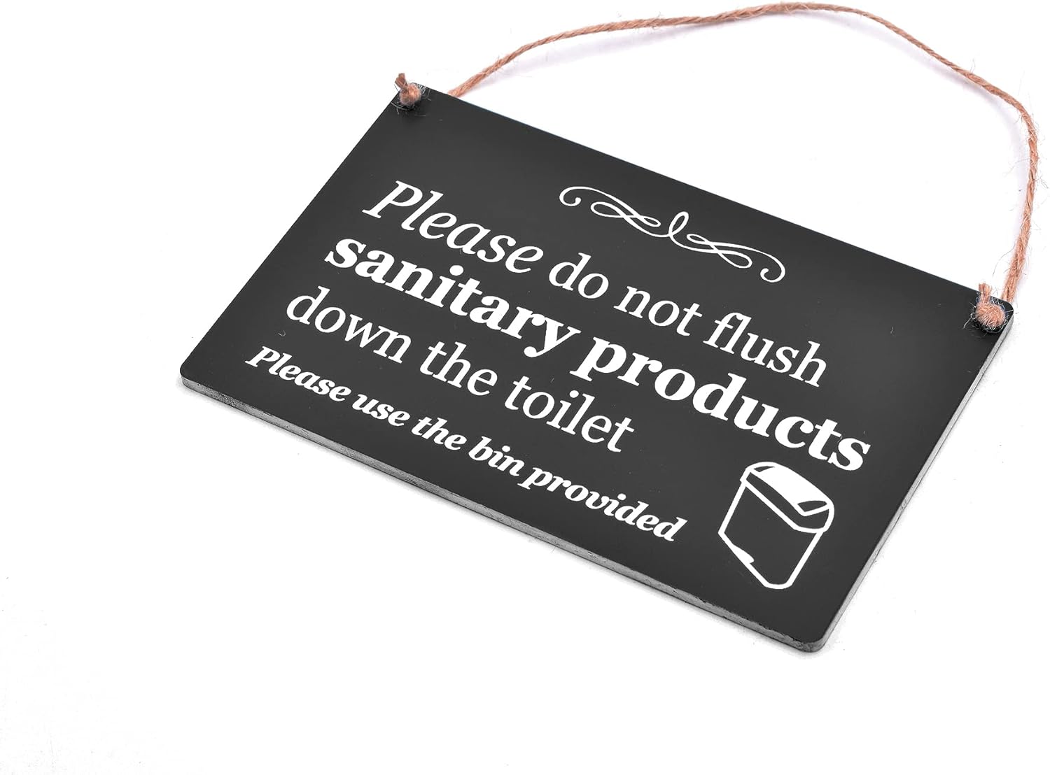 Stylish and Bold, Black and White, SANITARY BIN Sign Plaque Notice for Toilet Bathroom, W.C, Black White, Approx 145mm x 90mm - Image 5