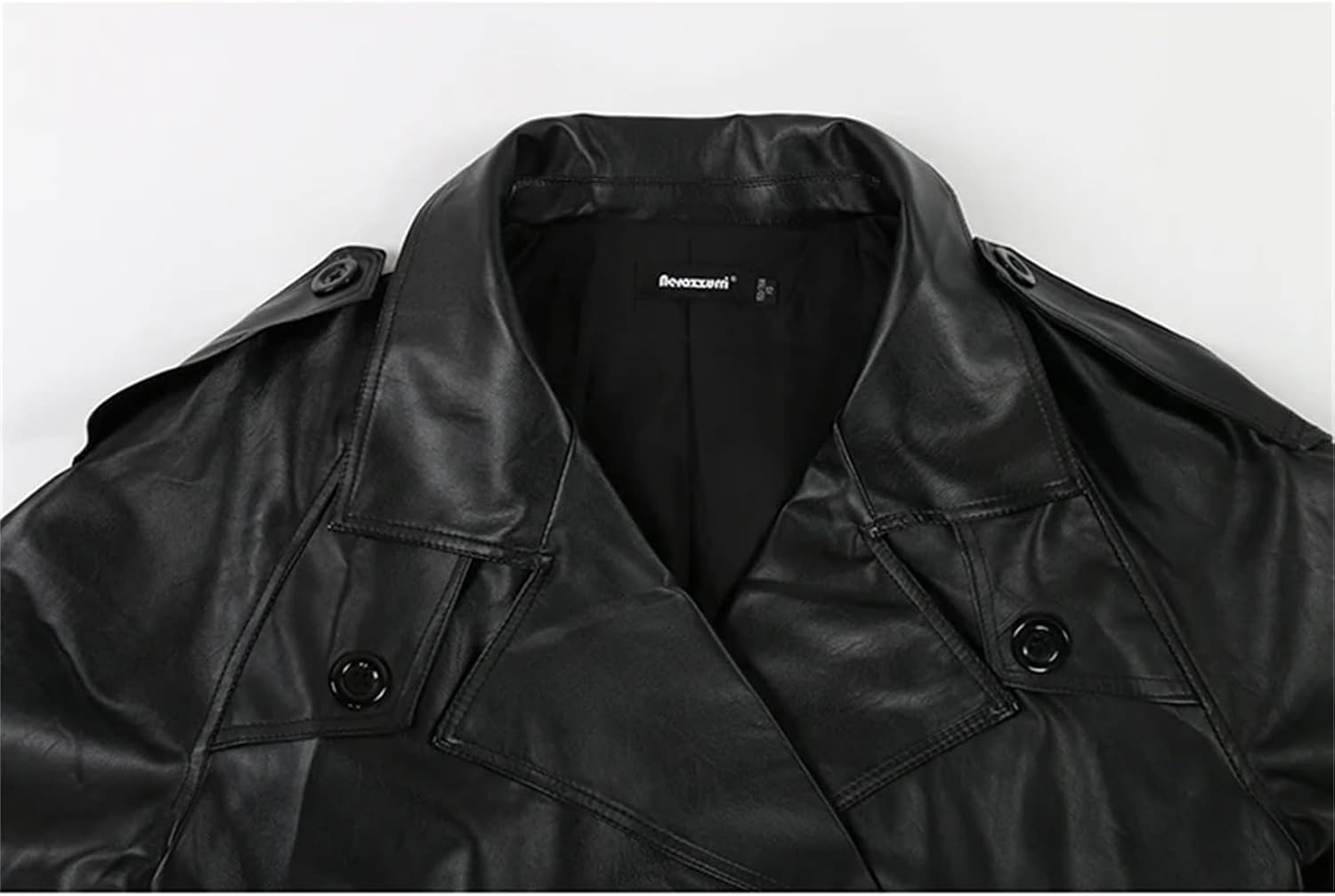 Mnjyihy Long Black Soft Pu Leather Trench Coat For Women Raglan Sleeve Belt Doublebreasted Waterproof Raincoat