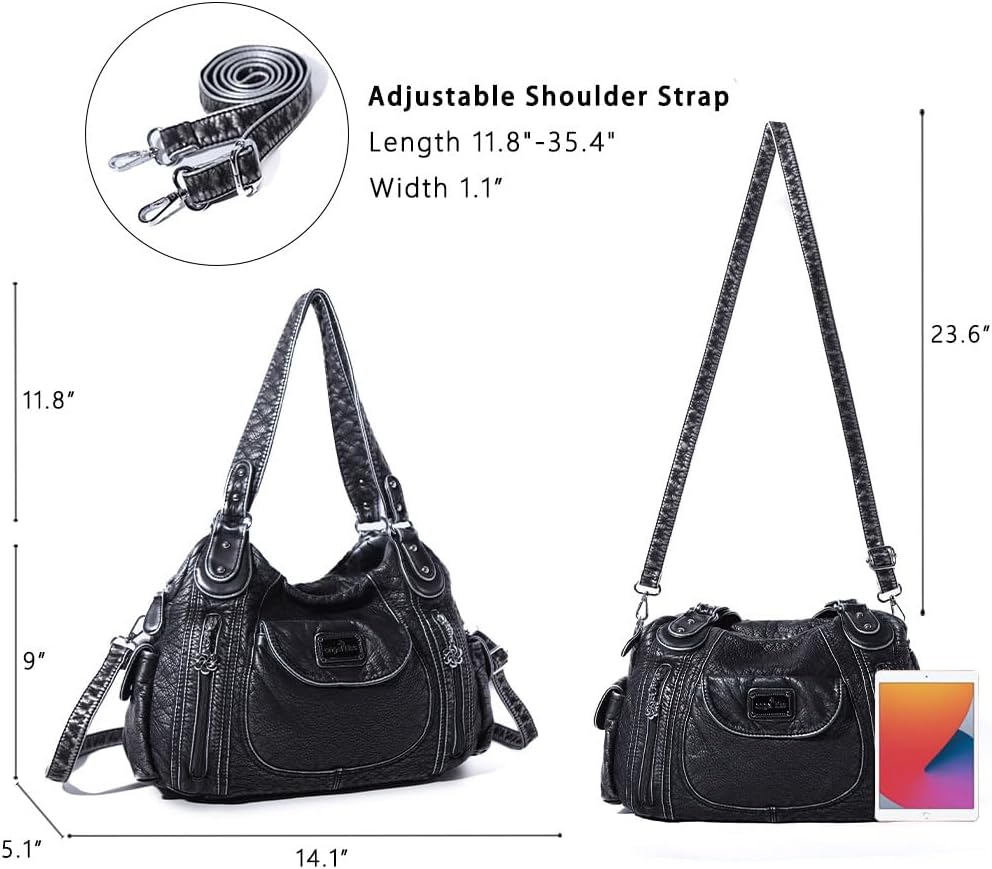 Angel Kiss Purses for Women, Large Shoulder Bag Hobo Tote Purse Mutipocket Faux Leather Satchel Hobo Purse - Image 4