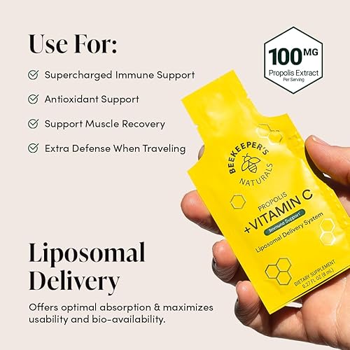 Miniatura 3 de Beekeeper's Naturals Propóleos liposomal con vitamina C eficaz biodisponible apoyo inmunológico, 12 unidades