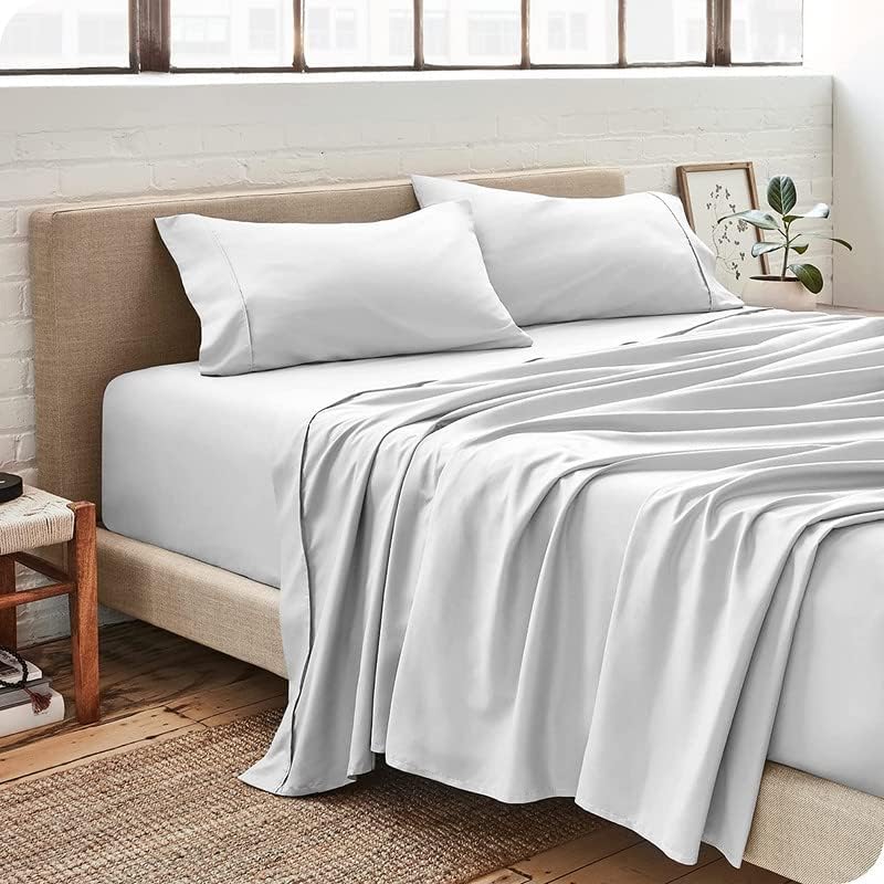 Image of Bed Sheet Double Size Cotton - Pure Egyptian Cotton Double Size BedSheet with Pillow Cover - Solid White 600 Thread Count - Stain Resistant, Skin Friendly, Organic Cotton BedSheet