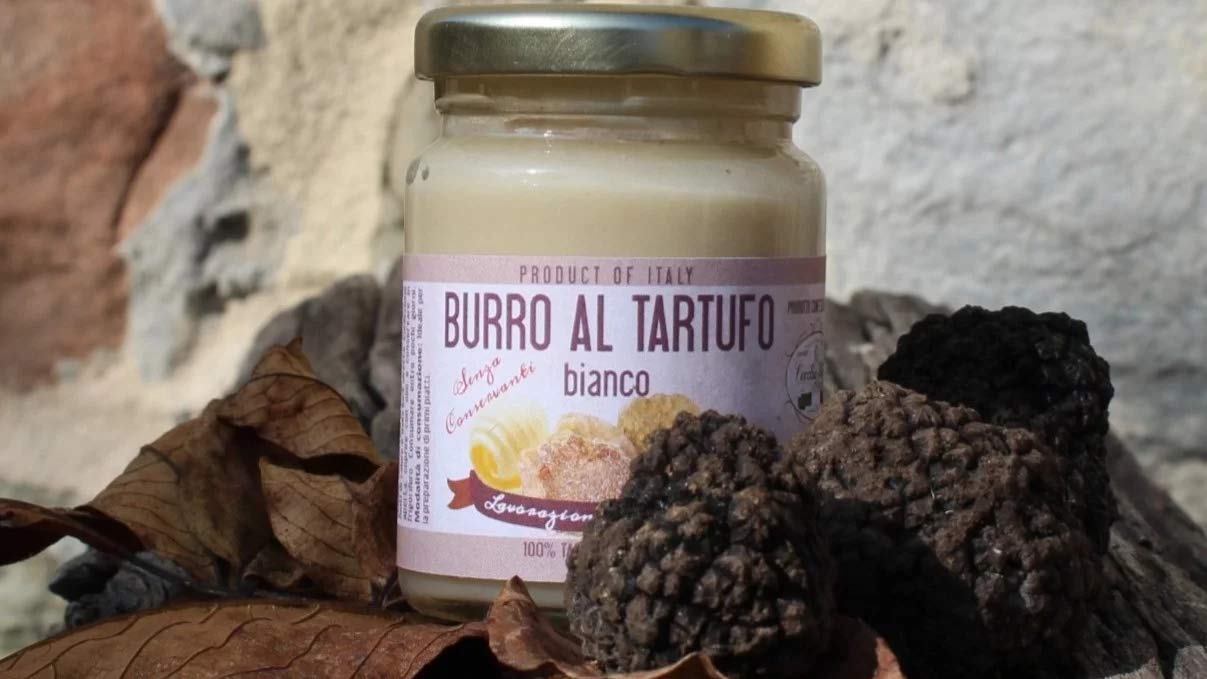 Confezione regalo con 2 prodotti al tartufo bianco e al tartufo nero estivo - idea regalo di Natale (Burro e Miele al tartufo bianco)