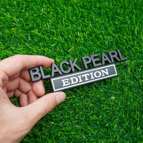 Image of Pair Set Black Pearl Edition Emblem 3D Letter Fender Tailgate Badge Decal Sticker Nameplate for Universal Vehicle, Car, Truck, SUV Motorcycle Accessories (Black White)