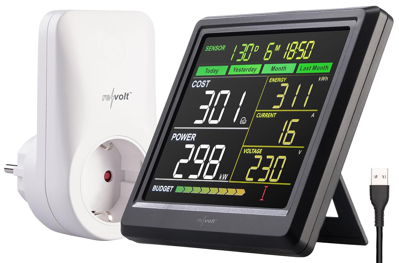 revolt Strommesser: Funk-Energiekosten-Messer, bis zu 6 Steckdosen, externes Display (Funk Energiekostenmesser, Energiekostenmessgerät Steckdose, Zähler)
