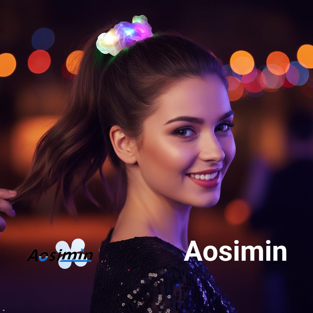 36 coleteros iluminados, lazos de pelo de tela de doble capa LED para niñas, accesorios para el cabello de neón rave, accesorios para el cabello para mujeres, suministros de fiesta que brillan