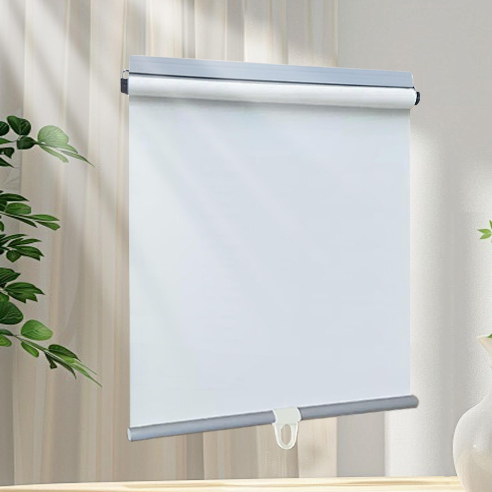 Tzyyao White Blackout Roller Shades Window Curtains,Portable Retractable Curtains,32-150Cm Wide Temporary Thermal Insulation Roller Blinds,Free-Perforated,For Bedroom,Nursery,-75X150cm(29.5X59in)