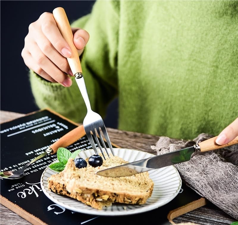 Premium Silverware Set - 304 Stainless Steel Cutlery for Home & Hotel - 6-Piece Thickened Steak Knife, Fork & Dessert Spoon - Durable, Elegant Dining Utensils