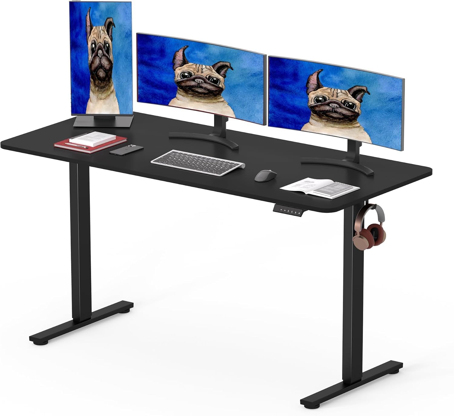 SANODESK 2 Motores Escritorio Elevable Eléctrico 160 x 80 cm con Tablero Entero Escritorio de Altura Ajustable con 4 preajustes de Memoria de Altura Panel Inteligente y Ganchos(Negro)