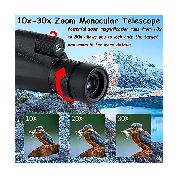 10-30x50 Zoom Monokular Teleskop,Wasserdichtes HD Monokular Fernrohr für Erwachsene,Fernrohr Monokular Fernglas für… – Bild 6
