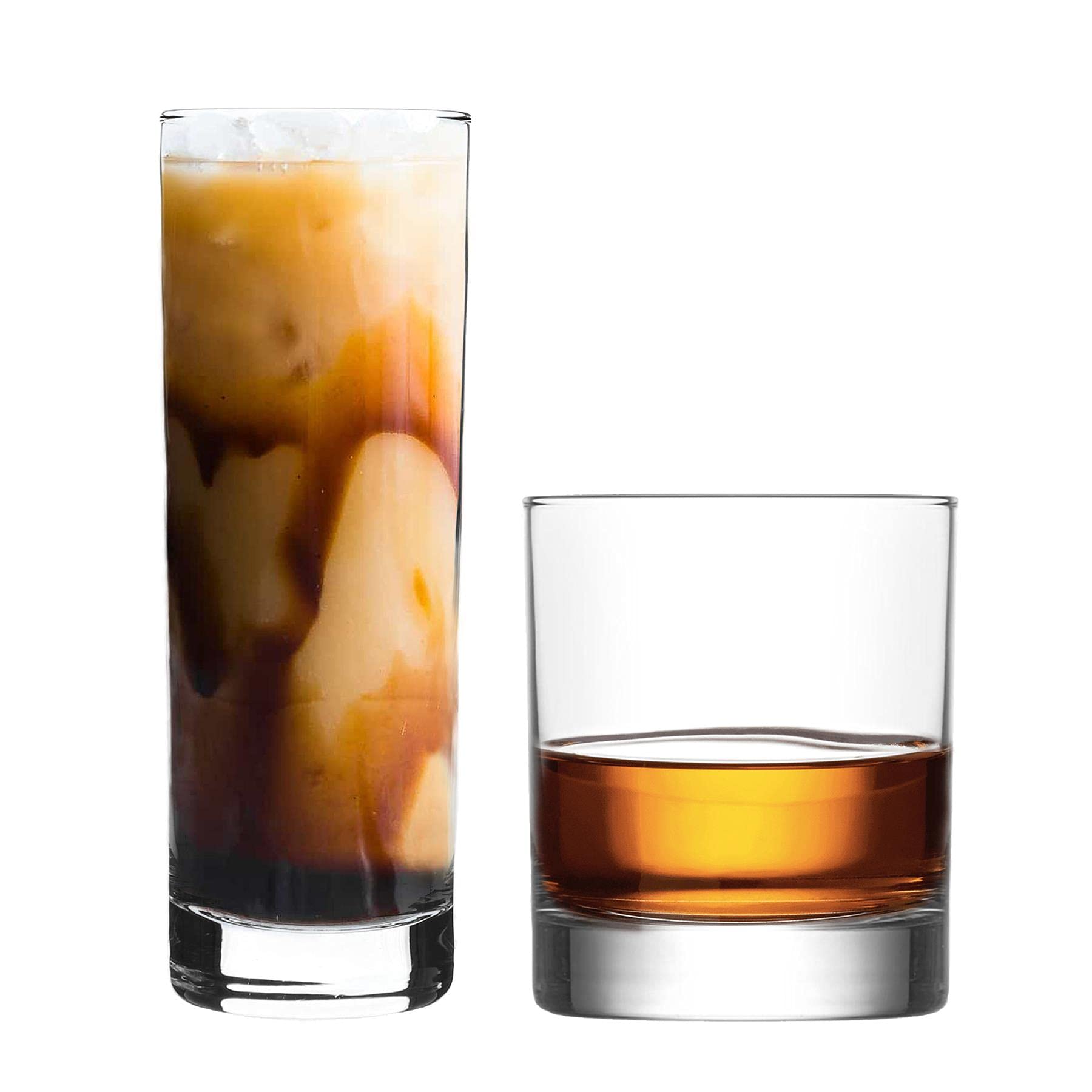 Lav Transparent 12Pc Clear Ada Glassware Set - Mixed Glass Highball Cocktail Gin Glasses And Water Whiskey Drinking Tumblers