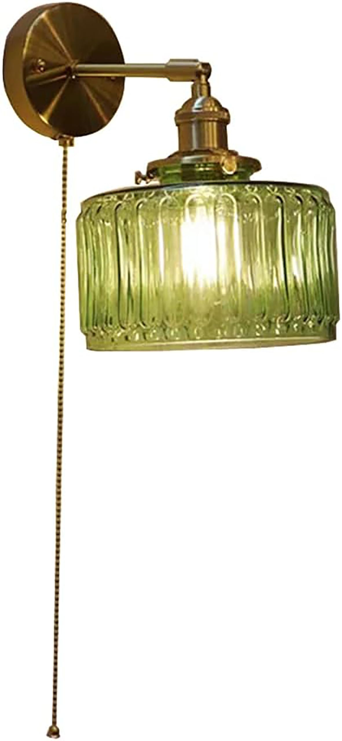 Applique murale industrielle moderne avec interrupteur à chaîne en laiton avec abat-jour en verre pour chambre à coucher, salon, couloir, cuisine, ferme, hôtel,Green