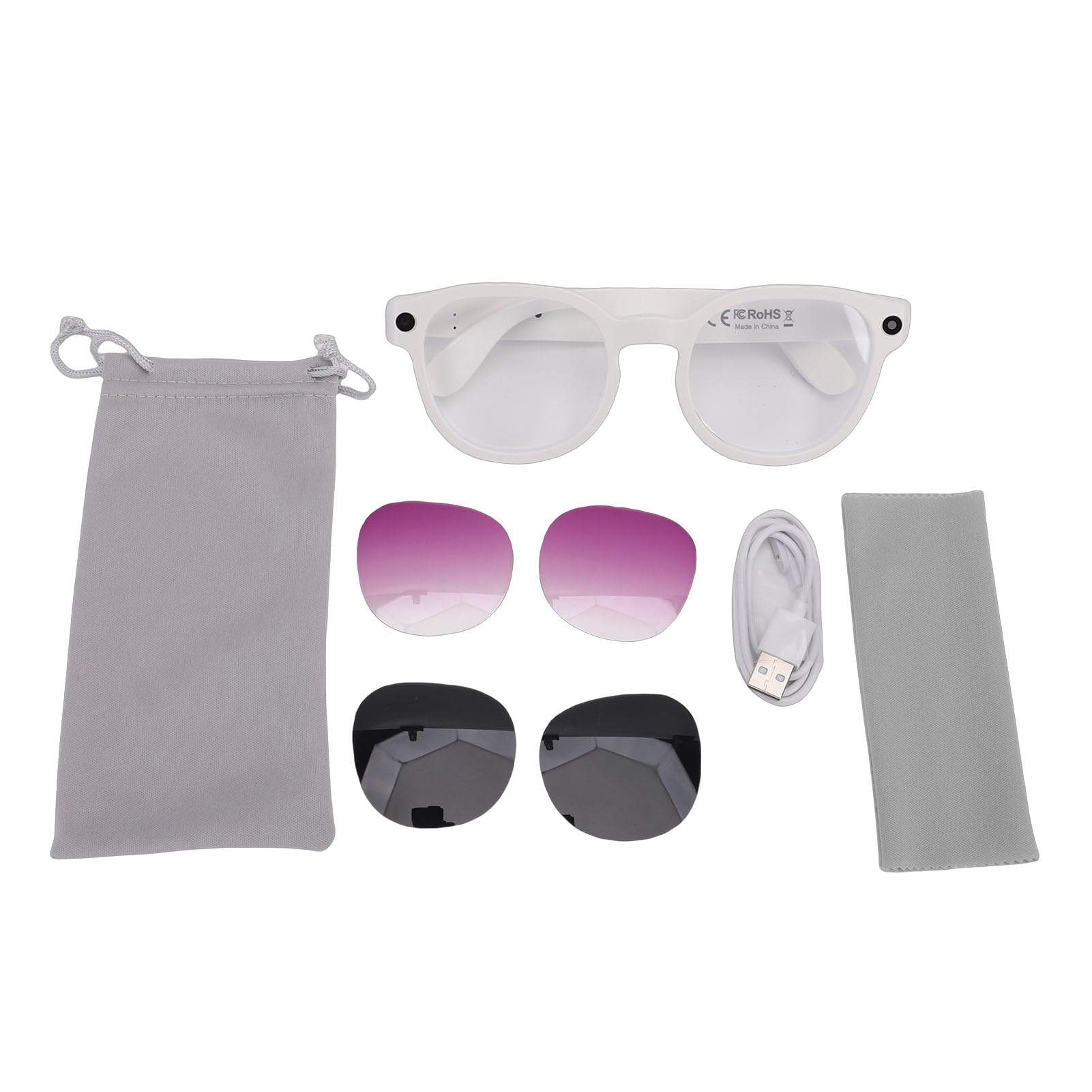 Sxhlseller Lunettes Intelligentes Bluetooth 5.4, Lunettes Audio avec Caméra HD 1080P, Haut Parleurs Ultrasoniques, Batterie 270mAh for Musique, Appels, Vlogging