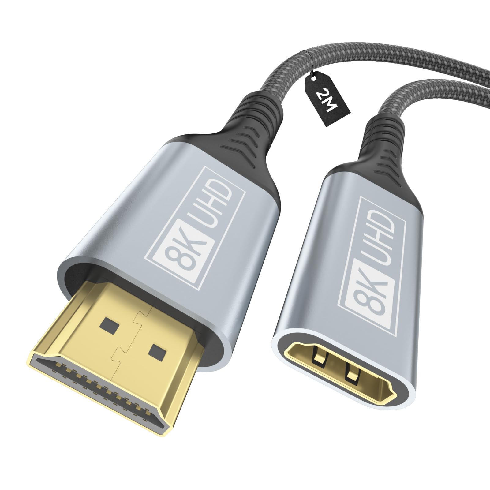 layajia 8K HDMI Verlängerungskabel, HDMI 2.1 Stecker auf Buchse Adapter Verlängerung Kabel 8K@60Hz, 4K@120Hz, 3D, HDR Kompatibel mit Roku Blu-Ray TV Stick HDTV Monitor – 2 m
