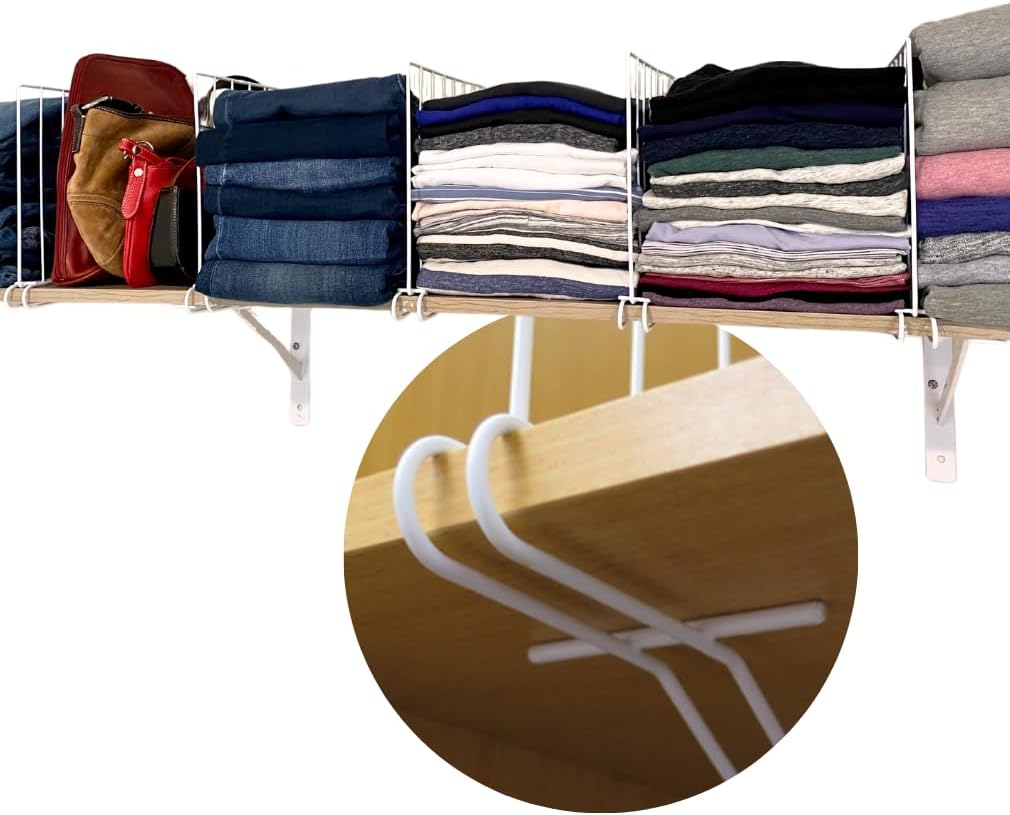 Evelots Shelf Dividers for Wood Shelf, 8 Pack Closet Organizers and Storage for Clothes, Purse, Pantry - No Crack Solid Steel Construction-12 Inch Tall Shelf Organizer -Stable Reinforced Wide Bottom