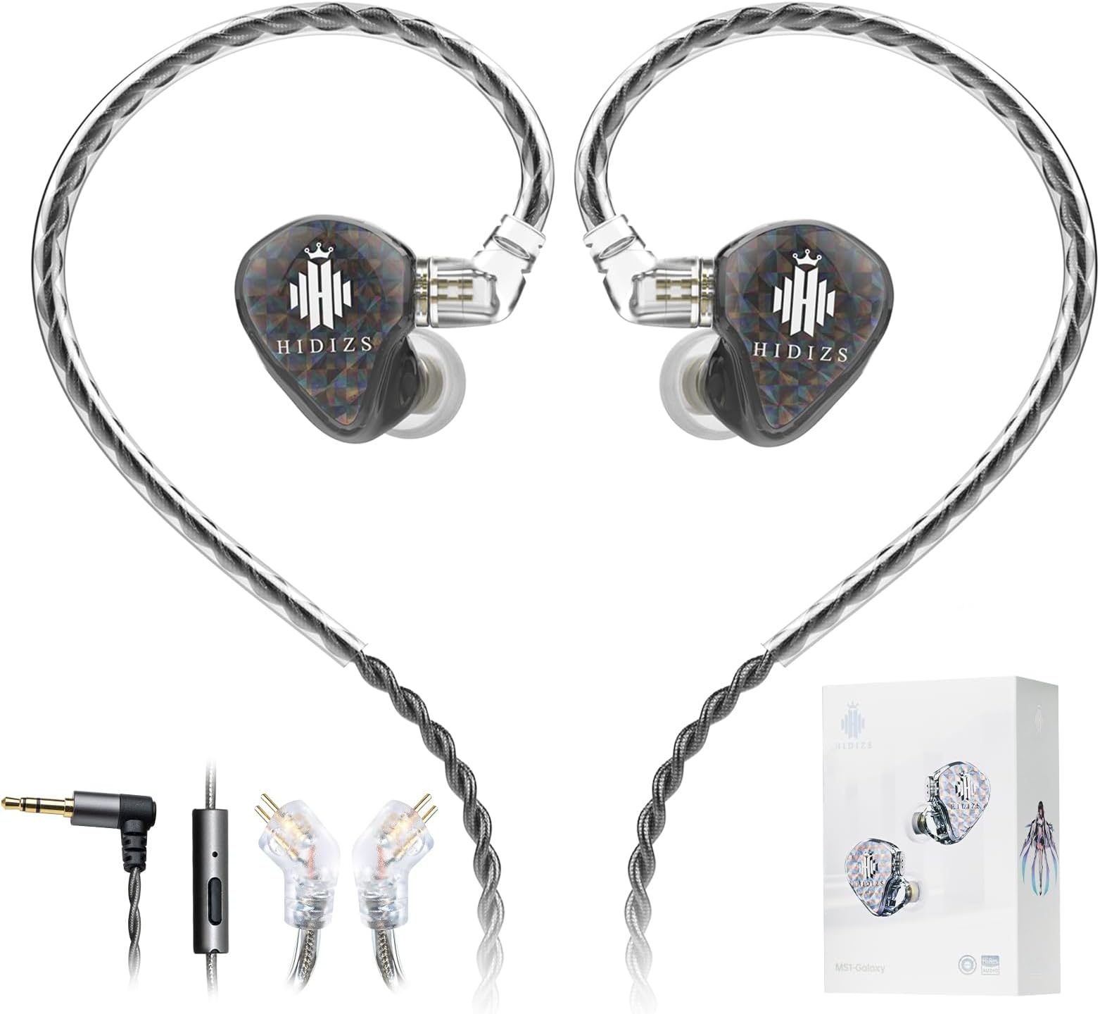 MS1-Galaxy High-Performance Dual Magnetic Circuit Dynamic Driver in-Ear Monitors 3.5mm Plug Inline Control and Microphone Detachable 0.78mm 2 Pin Cable (with MIC, Black)
