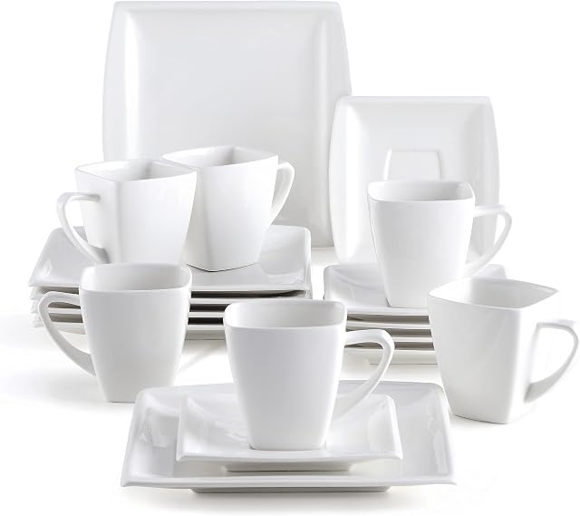 Malacasa Blance 42-częściowy serwis stołowy z porcelany, kremowo-biały, dla 6 osób, 18-częściowy serwis do kawy