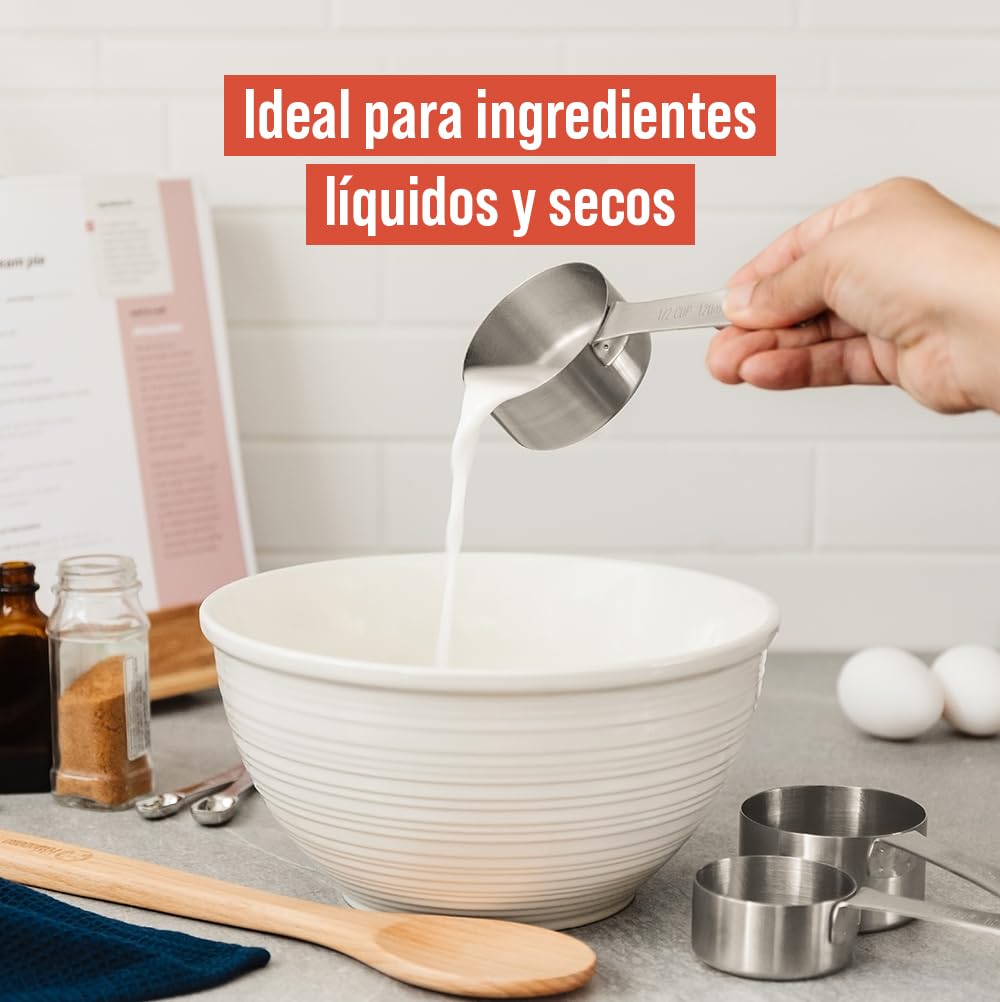 Chef Pomodoro Tazas Medidoras Cocina - Juego de 7 Piezas Medidores de Cocina Acero Inoxidable Apilables con Mango Largo y Resistente - Cucharas Medidoras para Ingredientes Húmedos y Secos