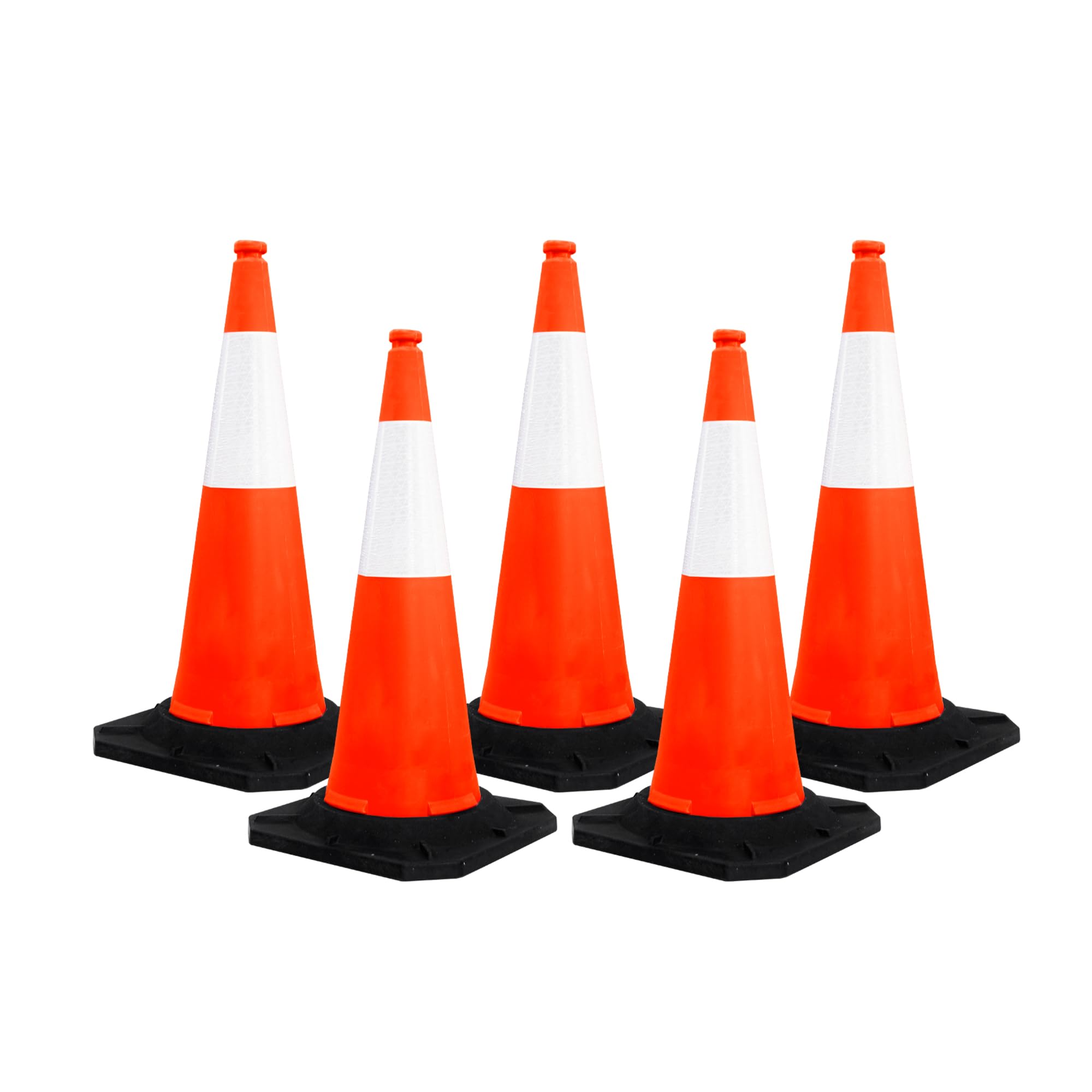 5 Pcs Traffic Safety Cone PPC with PVC Base - 100 CM (40") | Road Safety Reflective Traffic Cone | High Visibility Red Street Cone | Portable Wind Resistant Outdoor Cone with Black Base