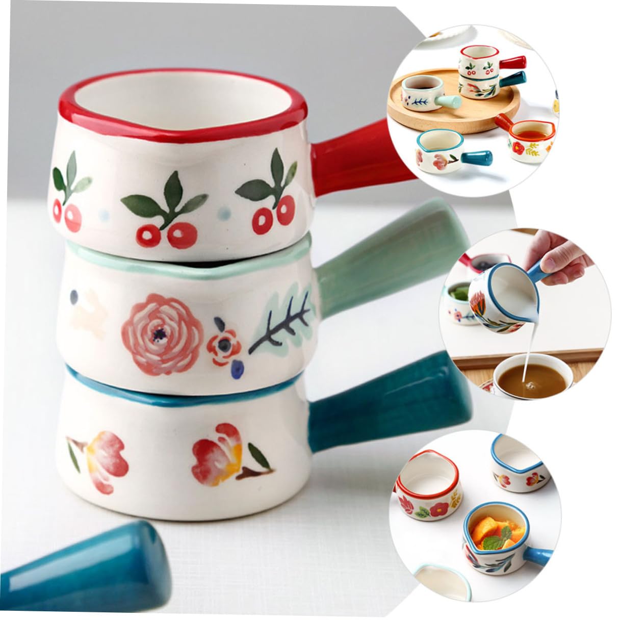TEHAUX 6 piezas Jarras de Cerámica para Leche y Salsa Mango Pequeñas Jarras para Café y Cocina Suministros de Cocina para Espumar Leche y Servir Crema