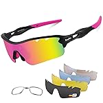 BangLong Polarized Sunglasses for Men & Women, 5 Interchangeable Lenses with UV 400 Protection Lightweight Sports Sun Glasses for Cycling Running Biking Fishing, Pink