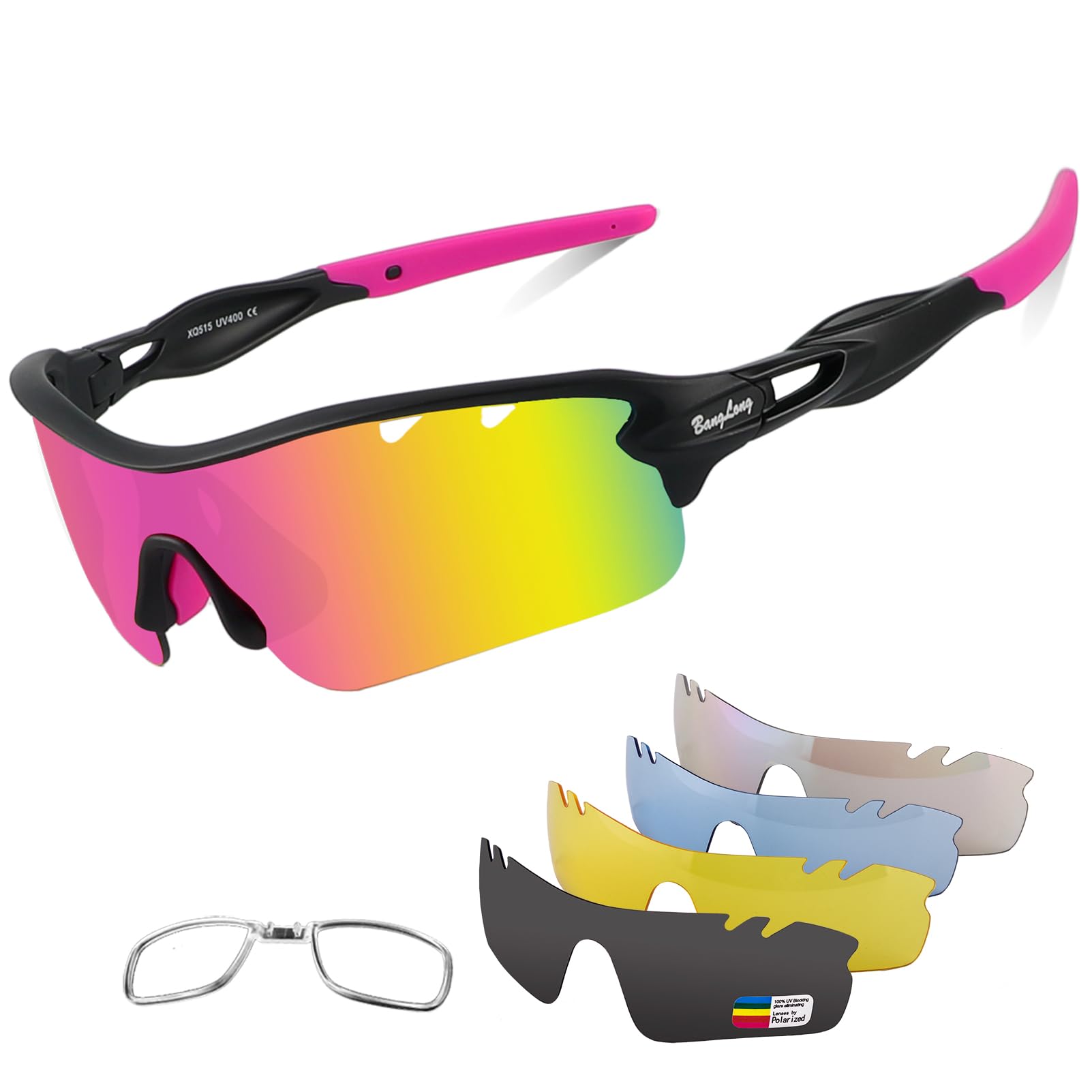 BangLong Polarized UV400 Sports Sunglasses with 5 Lenses for Men Women