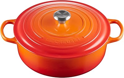 Le Creuset Enameled Cast Iron Signature Round Wide Dutch Oven, 6.75 qt, Flame Risotto Pot, 30cm