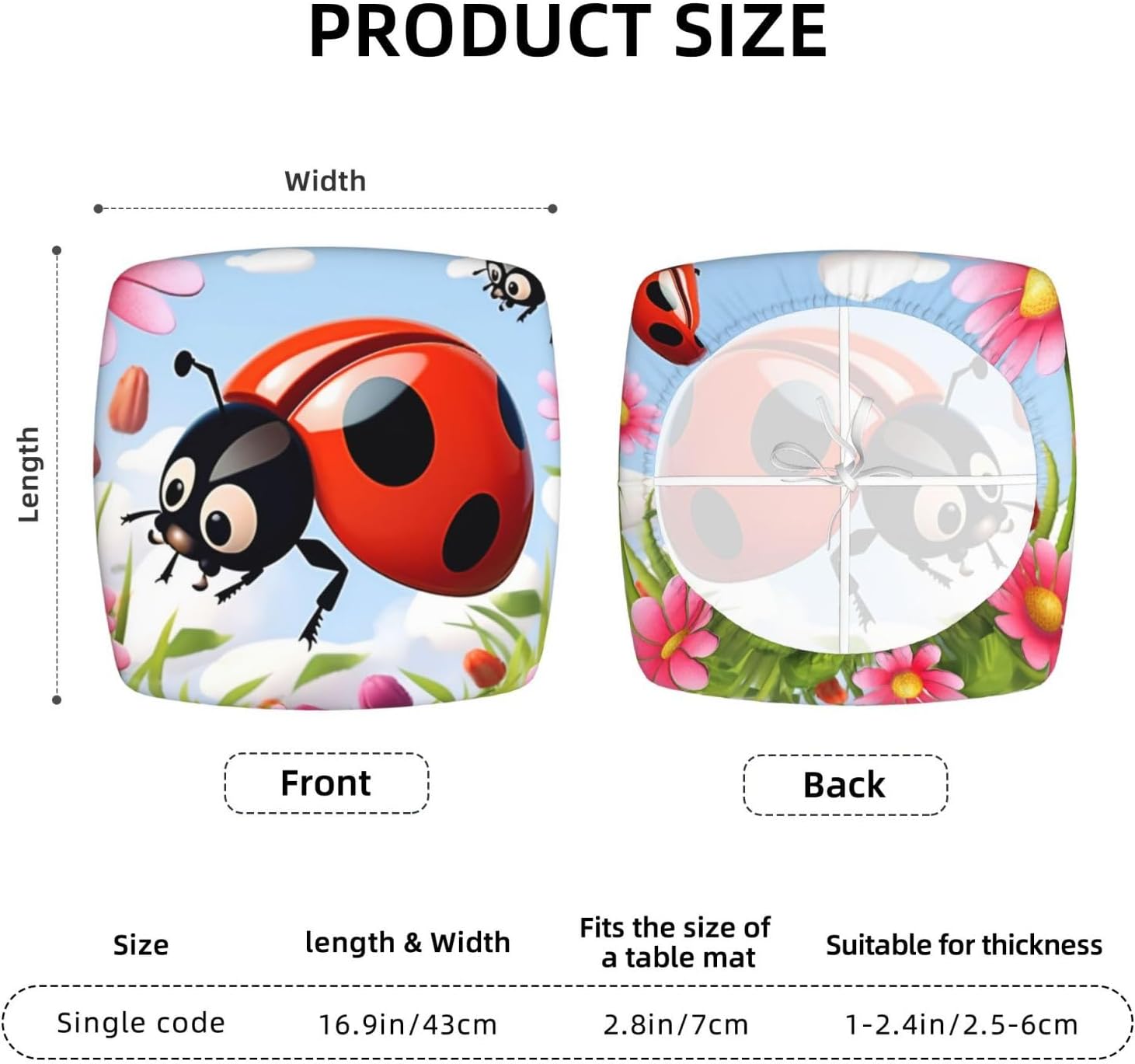 2PCS Stretch Seat Covers Set Cartoon Ladybug Flower Chair Cover for Dining Room Removable Chair Seat Slipcovers