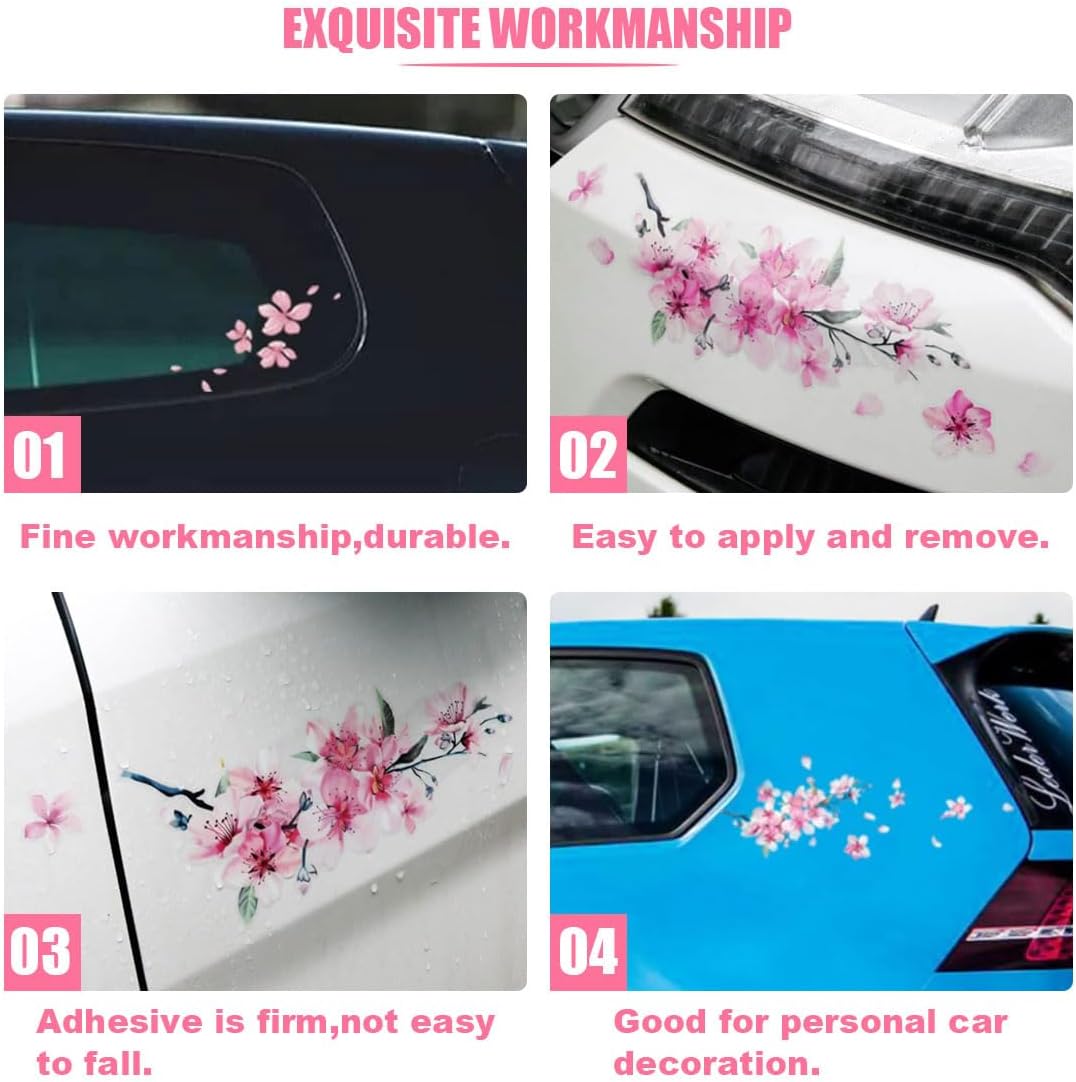 Cherry Blossom Car Sticker Decal, Vinyl Scratch Cover Pink Flower Car Sticker, Auto Bumper Decal, Car Decoration Accessories, Suitable for Car Motorcycle Home Decor