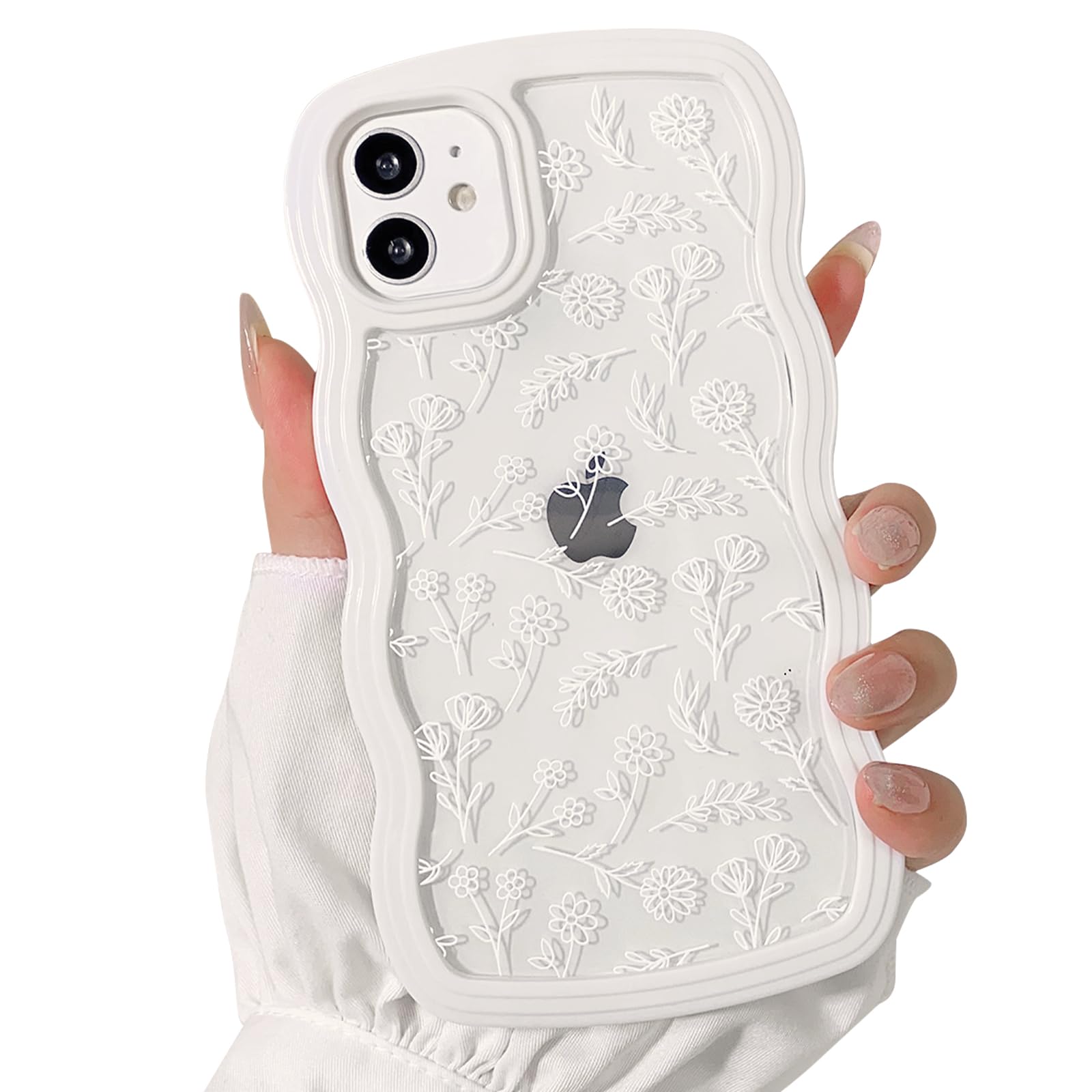NITITOPCompatible for iPhone 11 Case Cute Clear Flower Floral Curly Wave Frame Shape Wavy Shockproof Soft TPU 2 in 1 Protective Phone Cover for Women Girl - Flower