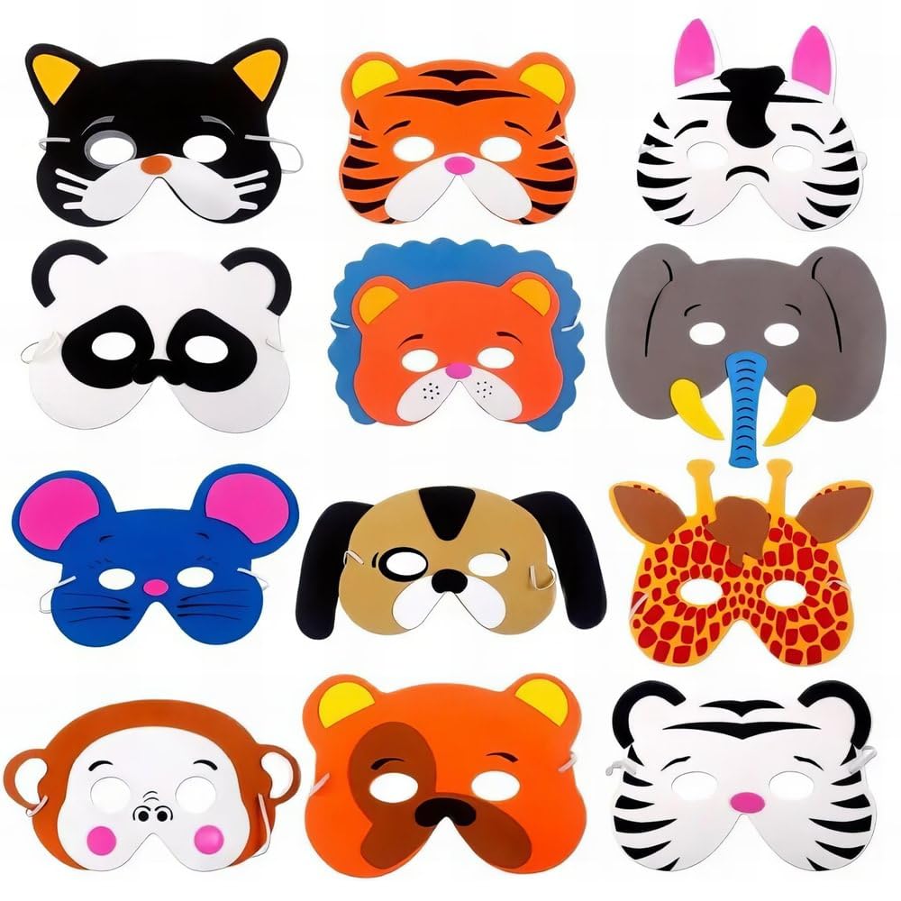 Rhode Island Novelty 1 Dozen 7 Inch - 13 Inch Dress Up Foam Animal Masks