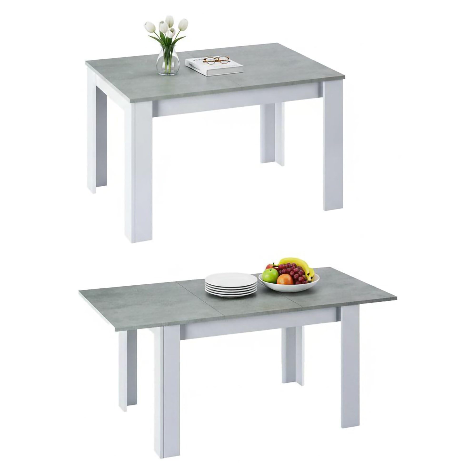 Dmora - Tavolo allungabile Midland, Consolle estensibile per sala da pranzo, Tavolo apribile da cucina con prolunga, 140/190x90h78 cm, Cemento e Bianco