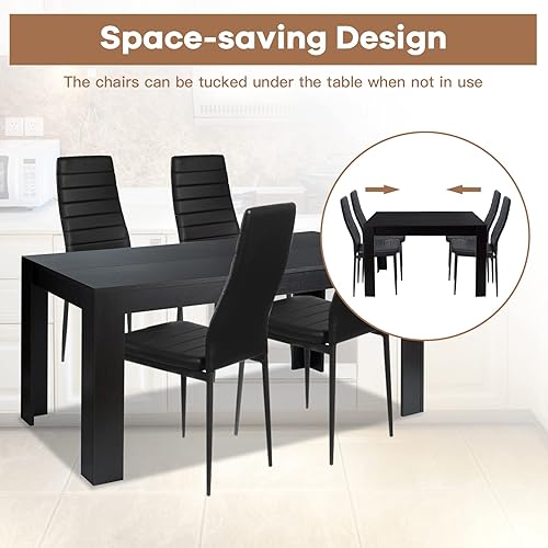 Miniatura 8 de Giantex Juego de mesa de comedor de 5 piezas, juego de mesa de cocina moderno, mesa rectangular de madera con 4 sillas acolchadas tapizadas, cocina