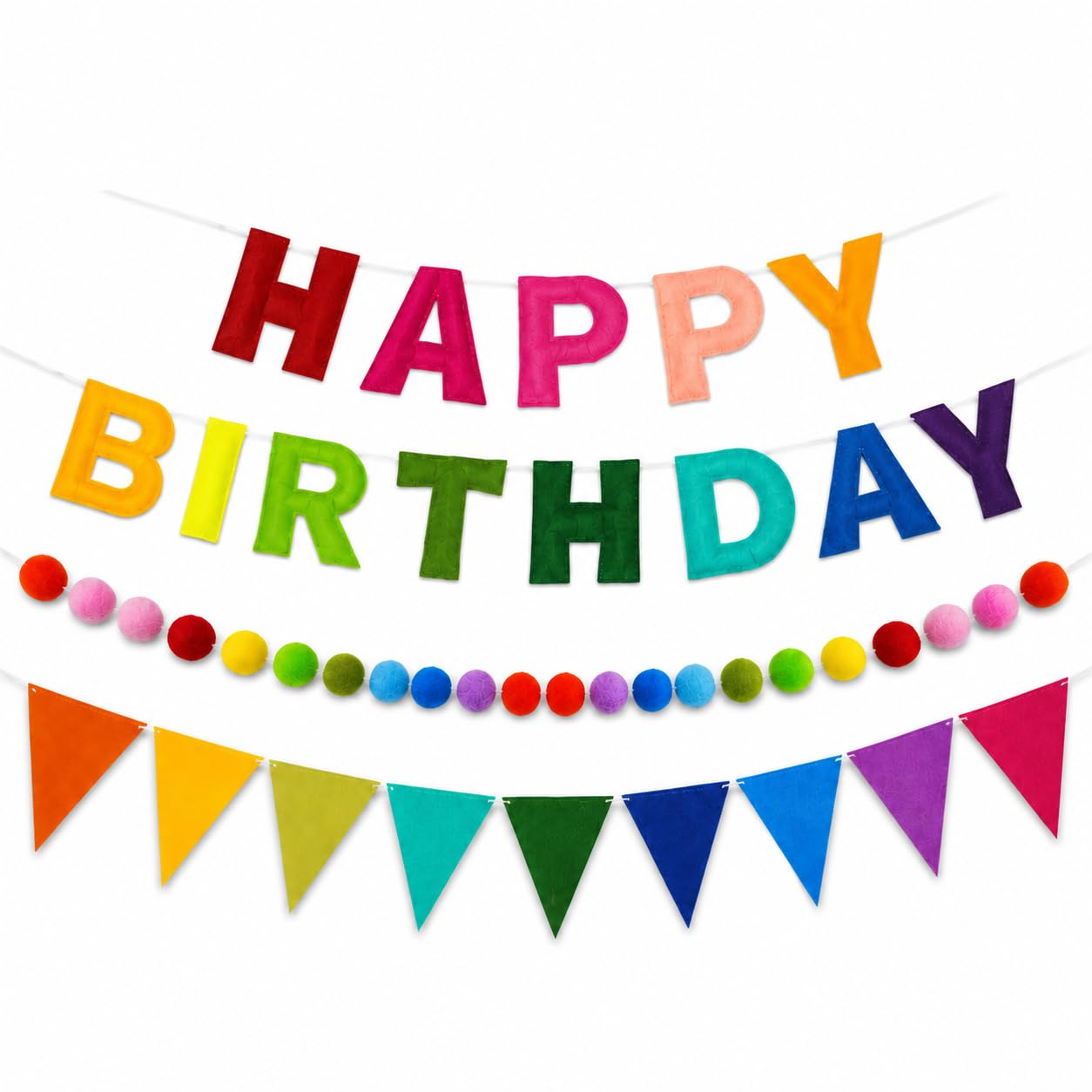 Felt Cotton Happy Birthday Banner, 3D Padded Rainbow Birthday Decorations