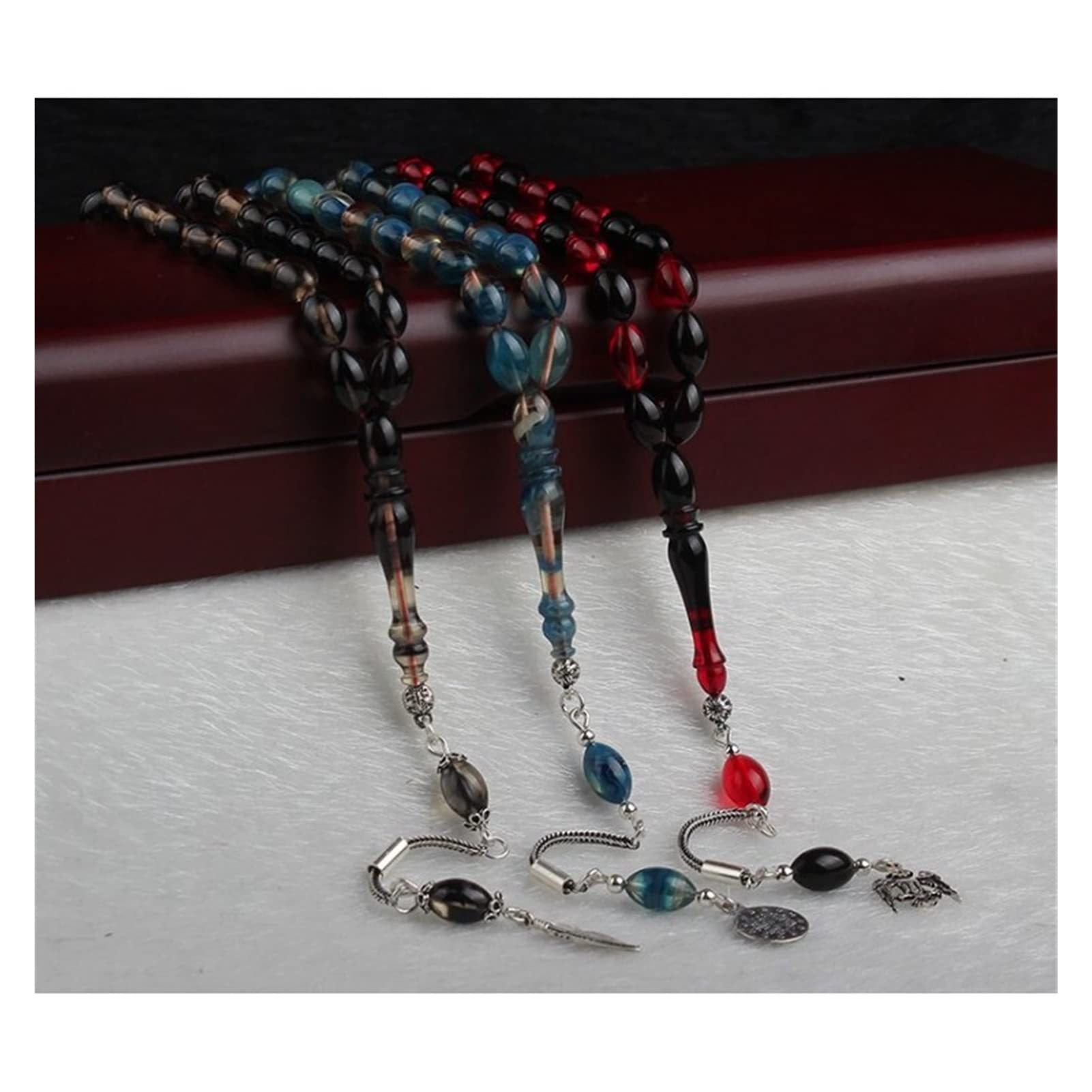 Rosary for men 33 Beads Rosary, Squeezed Amberr Prayer Jewelry, Subha Rosary Capsule Cut Tassel 925 Caliber Silver Bead necklace for men (Color : Amberr, Size : 25cm)