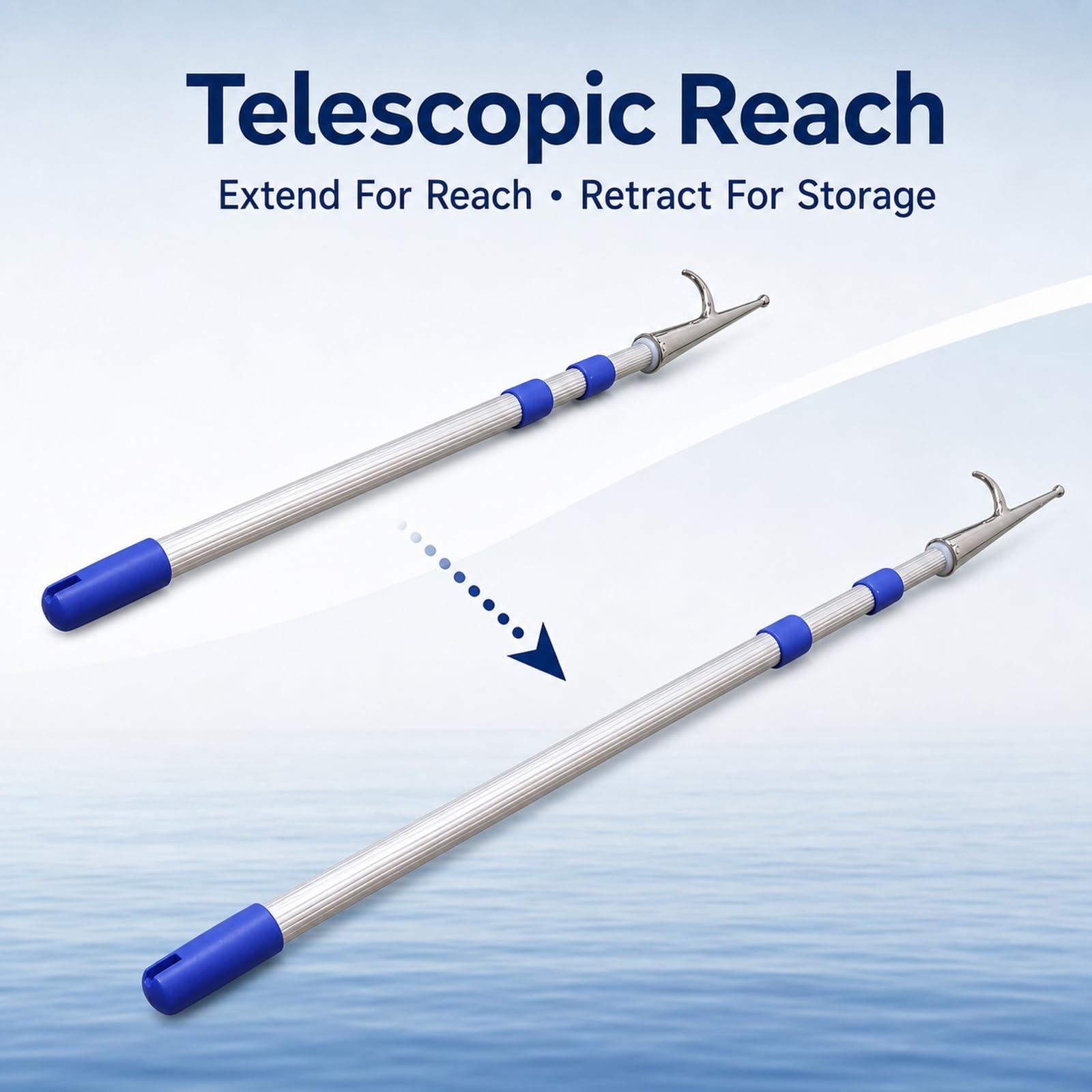 Asta Telescopica con Gancio,Mezzos Marinaio Telescopico,Mezzos Marinaio Telescopico Nautico,Impugnatura Antiscivolo,Pratico da Riporre,per Operazioni di Attracco,Recupero