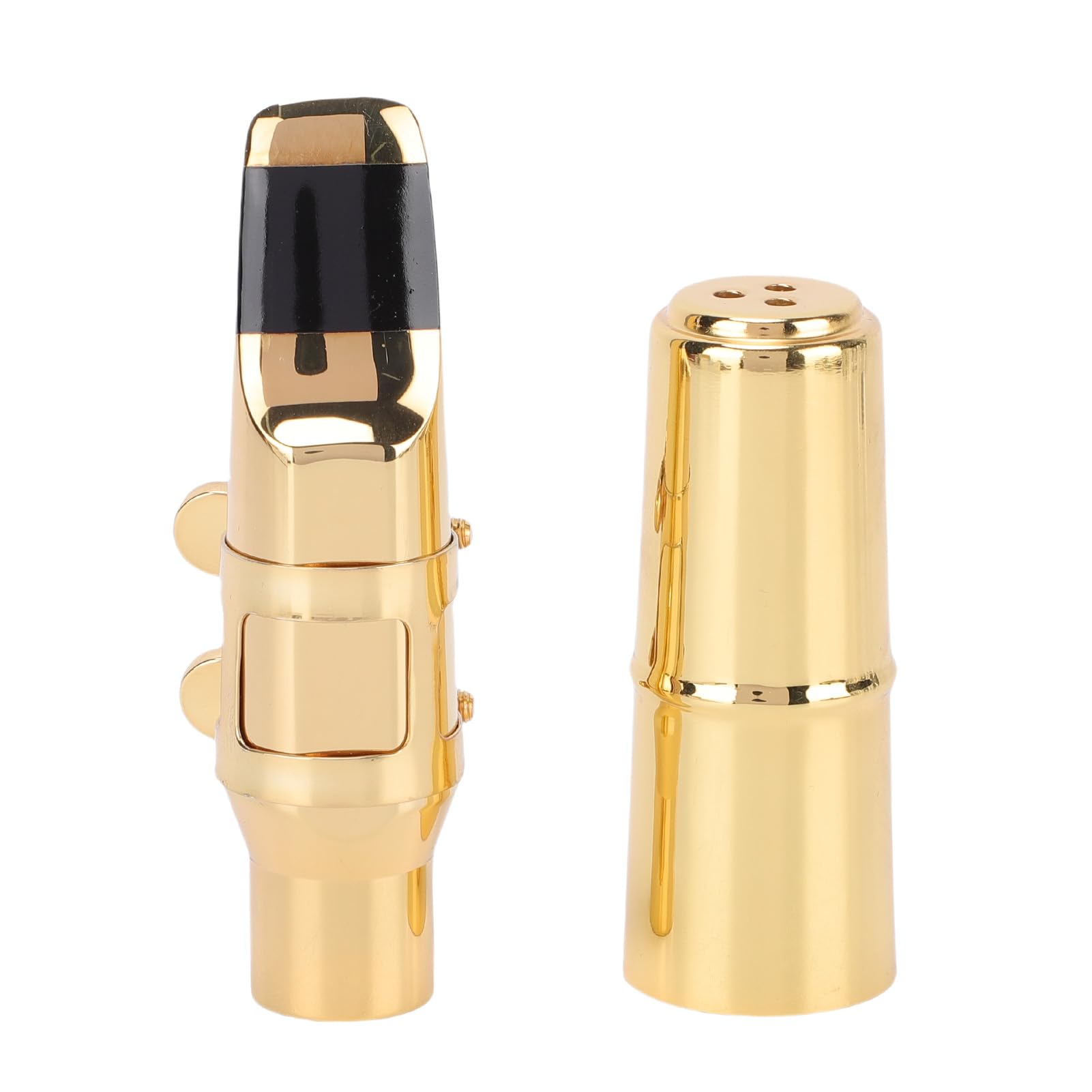 Qqmora Set Bocchino per Sassofono Contralto in Ottone con Cappuccio e Legatura per tonalità Ricca e Volume Potente, Ideale per Musicisti, Oro, Confezione da 1