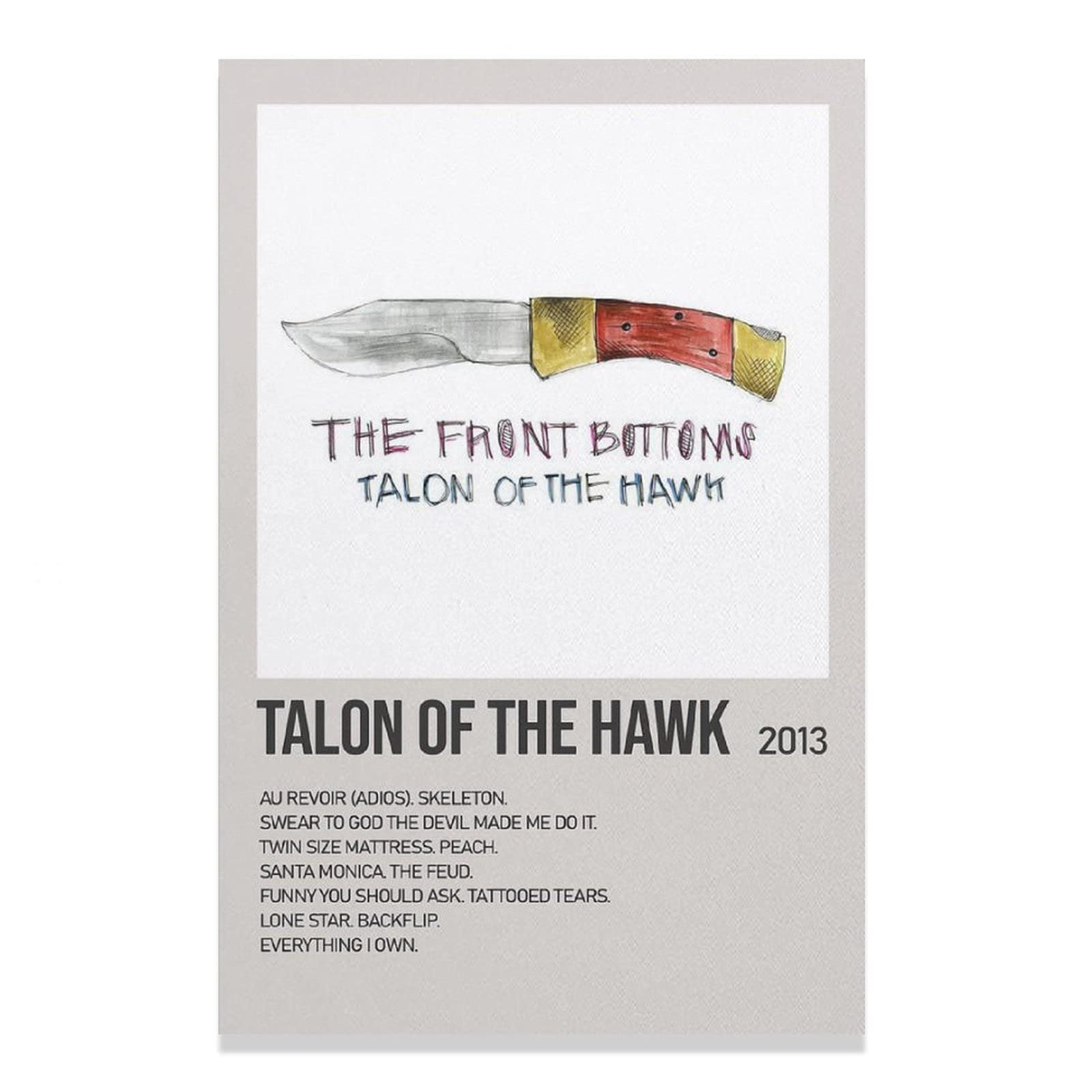 SXIONGBSUGTalon of The Hawk 2013 The Front Bottoms Canvas Poster Bedroom Decor Sports Landscape Office Room Decor Gift Unframe-style12x18inch(30x45cm)