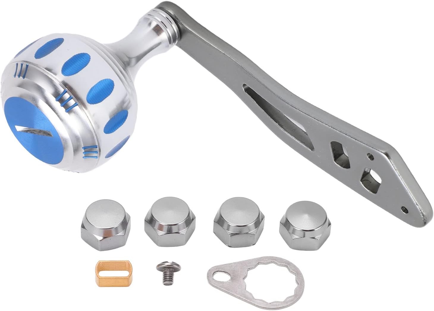 Topyond Metal Reel Handle Knob Grip,Fishing Reel Handle Knob Grip Replacement with Assembly Parts for Baitcasting Drum ReelBlack Red (Silver Blue)